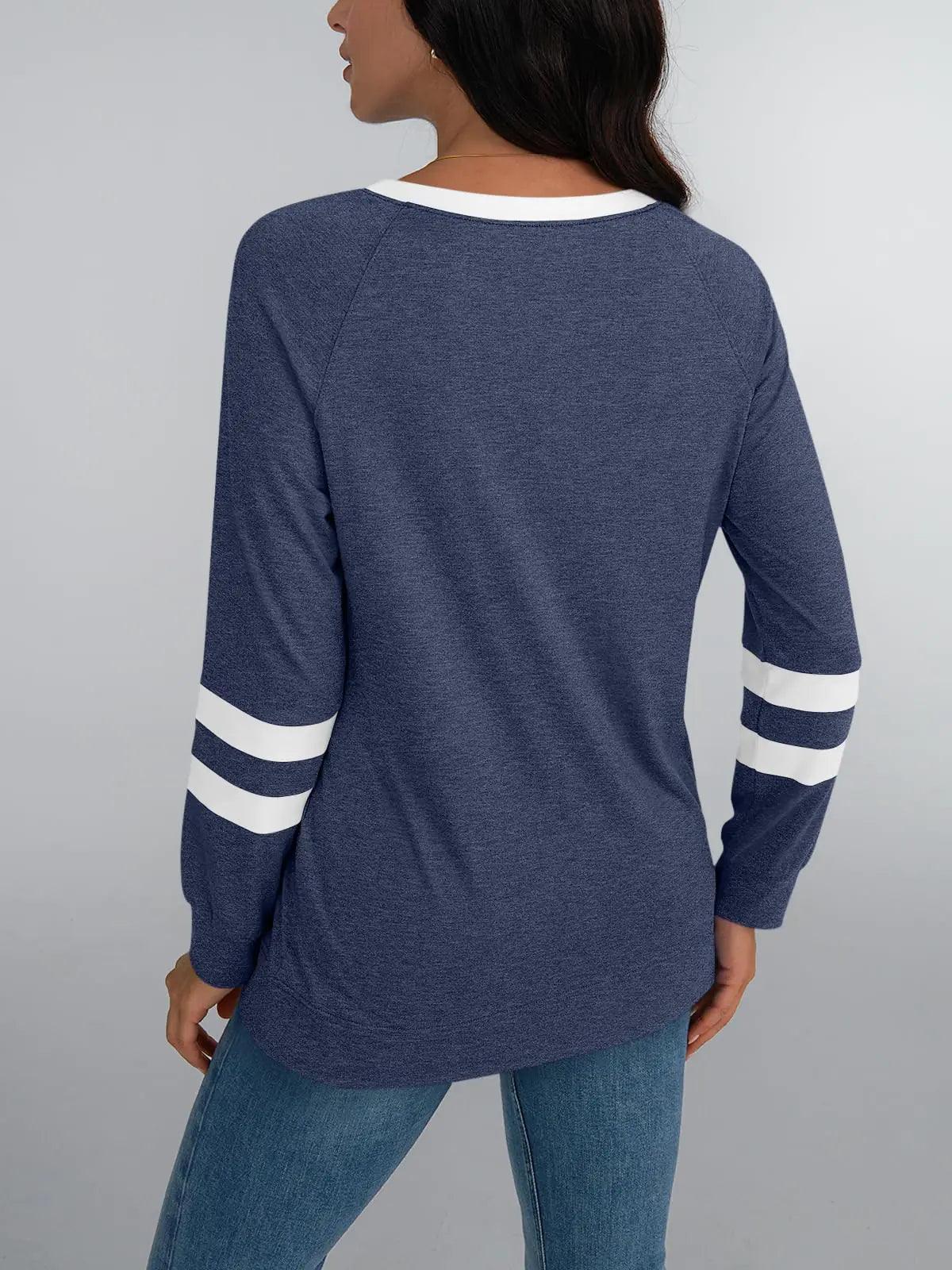 AUTOMET Womens Long Sleeve Shirts Color Block Casual Crewneck Tops Tshirt Basic Tees Fall Fashion Clothes Outfits 2024 Blue X-Large - Evallys.com # #