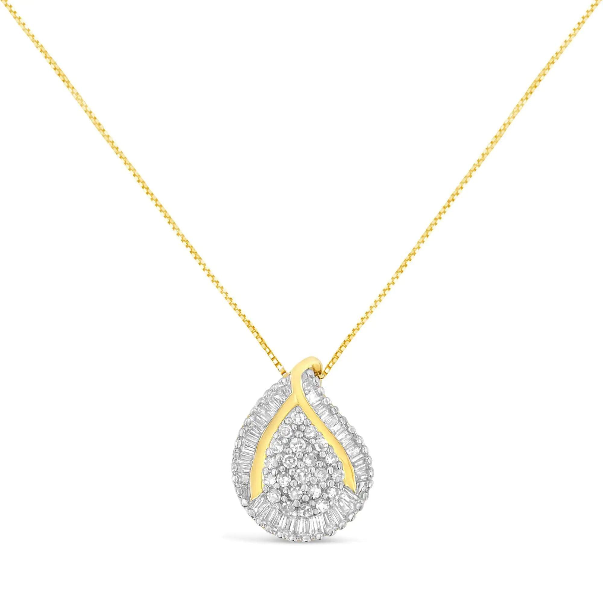 10K Yellow Gold Mixed-Cut Diamond Tear Drop Pendant Necklace (0.5 cttw, J-K Color, I2-I3 Clarity) - Evallys.com # #