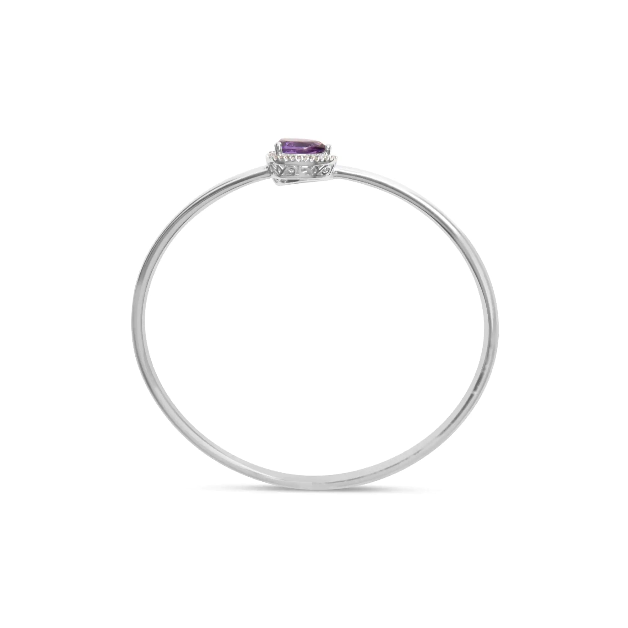 .925 Sterling Silver 8 x 5.5mm Pear Shape Amethyst  and Diamond Accent Halo Bypass Bangle Bracelet (H-I Color, SI1-SI2 Clarity)  - Fits up to 7" Inches - Evallys.com # #