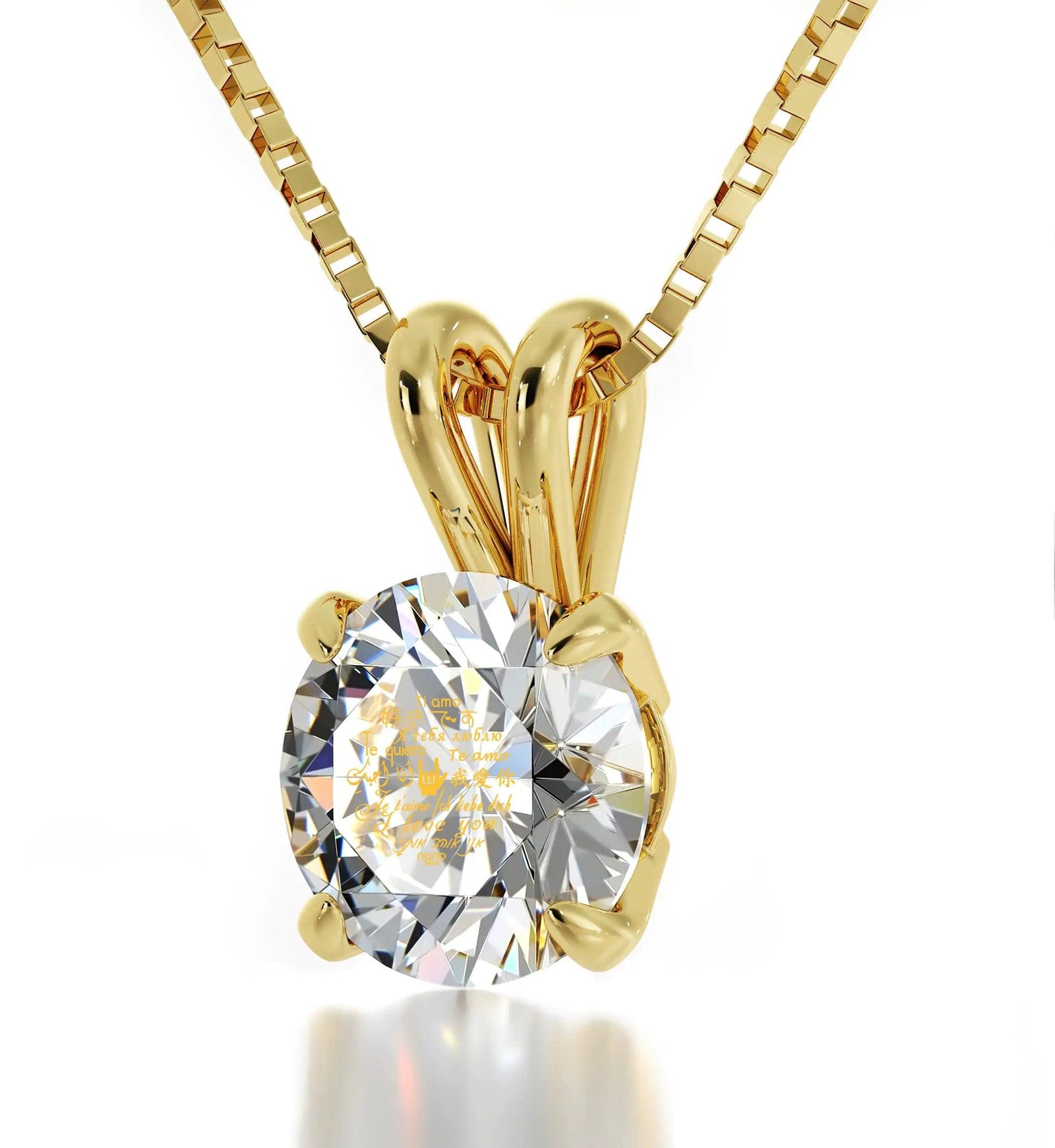 14k Yellow Gold I Love You Necklace Solitaire Pendant 12 Languages 24k Gold Inscribed - Evallys.com # #