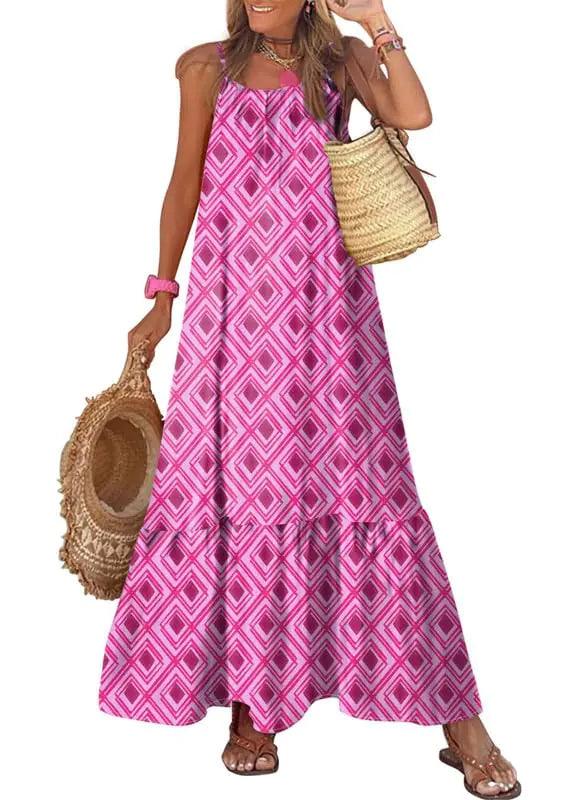 Dokotoo Women Summer Dresses 2024 Spaghetti Strap Scoop Neck Smocked Ruffle Flowy Boho Maxi Dress Small Rose - Evallys.com