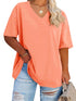 Women's Plus Size V Neck T Shirts Summer Half Sleeve Tees Casual Loose Fit Cotton Tunic Tops XX-Large Plus Khaki - Evallys.com # #