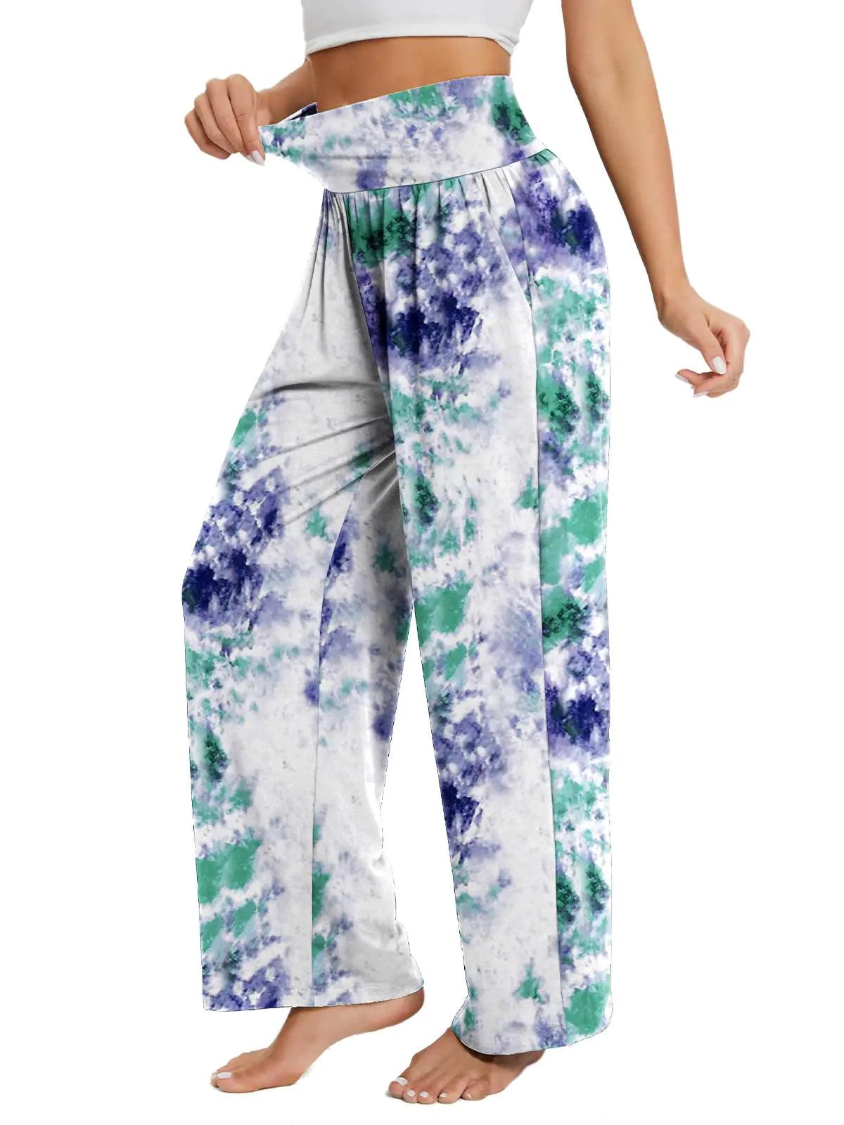 Gracyoga Wide Leg Yoga Pants for Women Casual Loose Cozy Sweatpants High Waisted Lounge Pajama Flowy Pants With Pockets C-tiedyegreen Large - Evallys.com # #