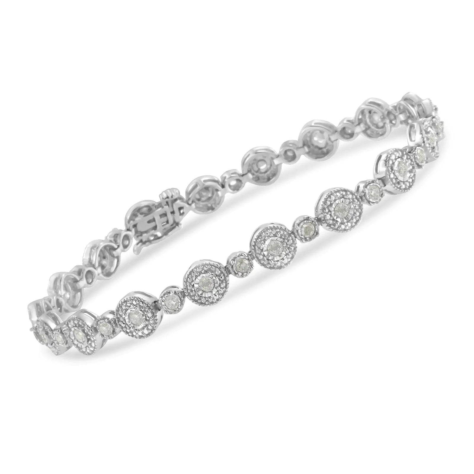 .925 Sterling Silver 1 1/3 cttw Miracle Plate Set Diamond Alternating Link Bracelet (I-J Color, I3 Clarity) -7