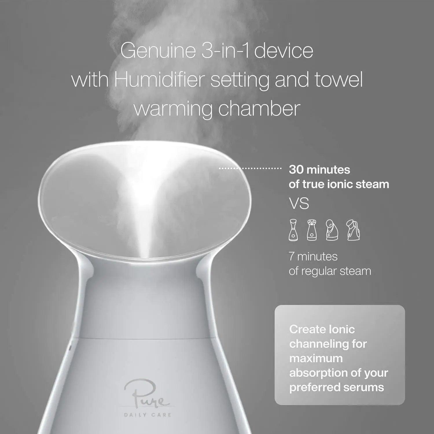 NanoSteamer Large 3-in-1 Nano Ionic Facial Steamer with Precise Temp Control - Humidifier - Unclogs Pores - Blackheads - Spa Quality - Bonus 5 Piece Stainless Steel Skin Kit (Silver) Silver - Evallys.com # #