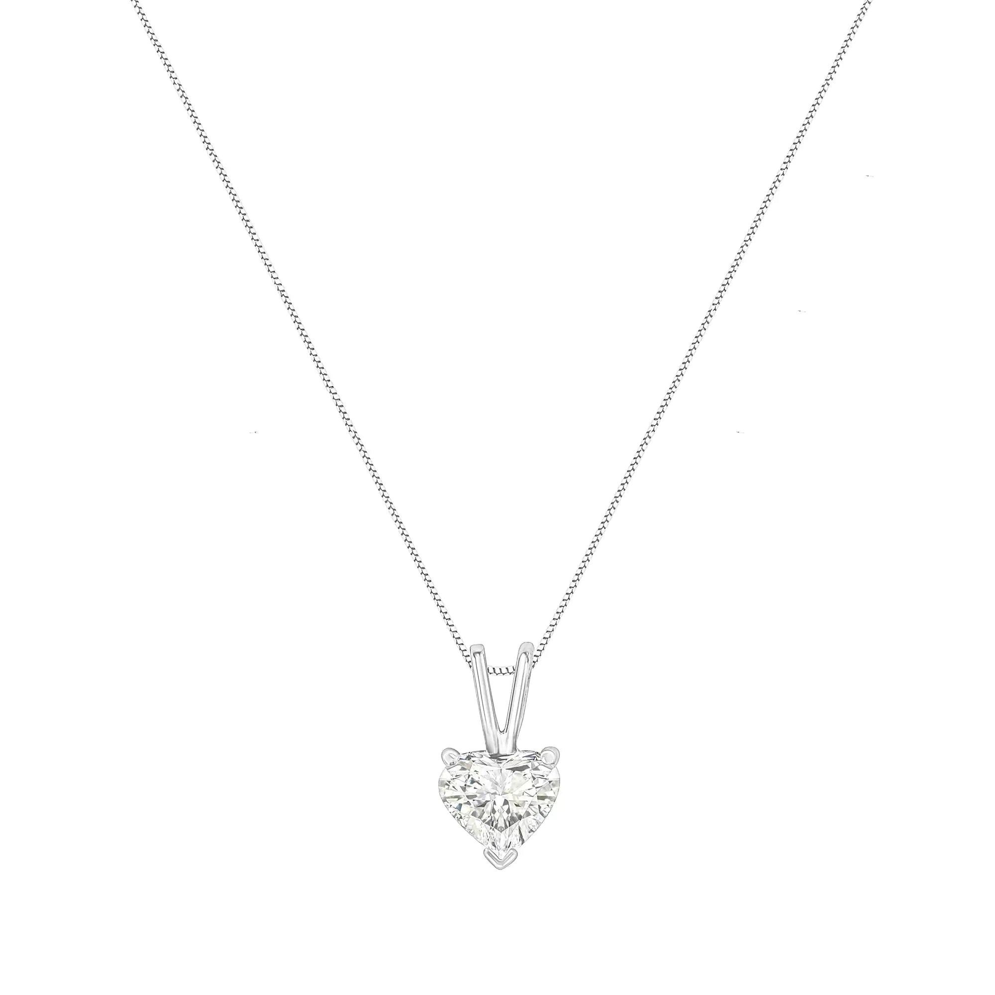 14K White Gold 3-Prong Set Heart Shaped Solitaire Diamond 18" Pendant Necklace (H-I Color, VS2-SI1 Clarity) - Choice of Carat Weight (3300) - Evallys.com # #