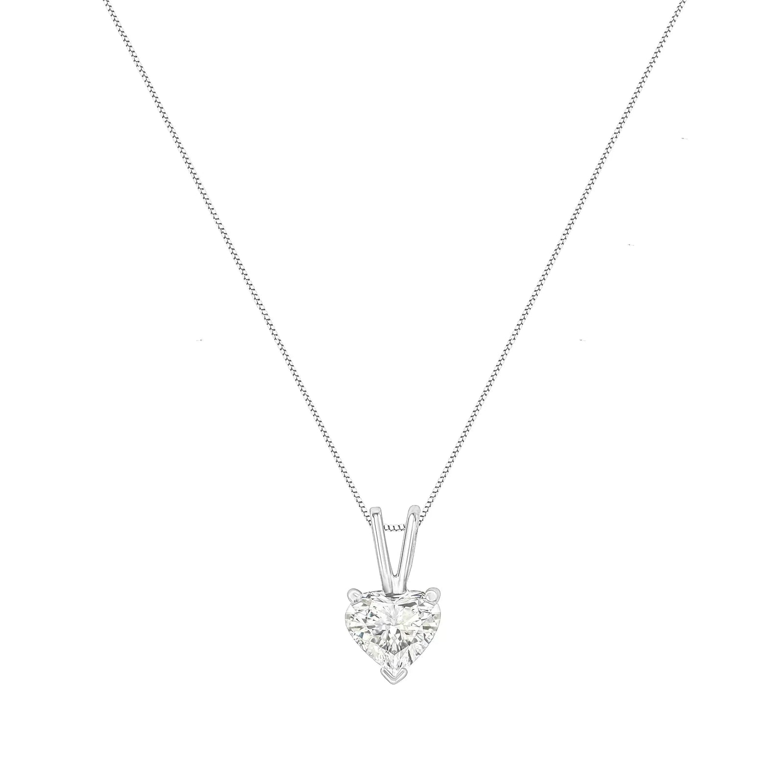 14K White Gold 3-Prong Set Heart Shaped Solitaire Diamond 18