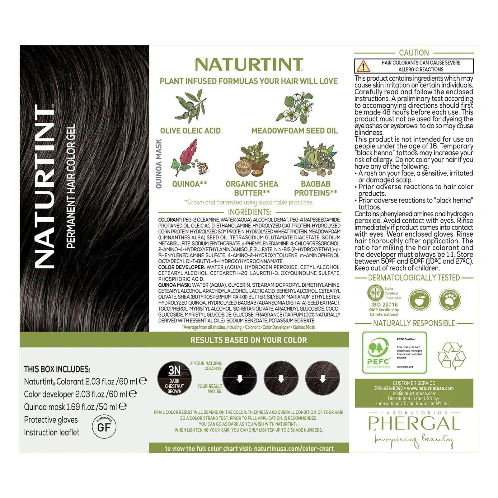 Naturtint Permanent Hair Color 3N Dark Chestnut Brown (Pack of 1), Ammonia Free, Vegan, Cruelty Free, up to 100% Gray Coverage, Long Lasting Results - Evallys.com # #