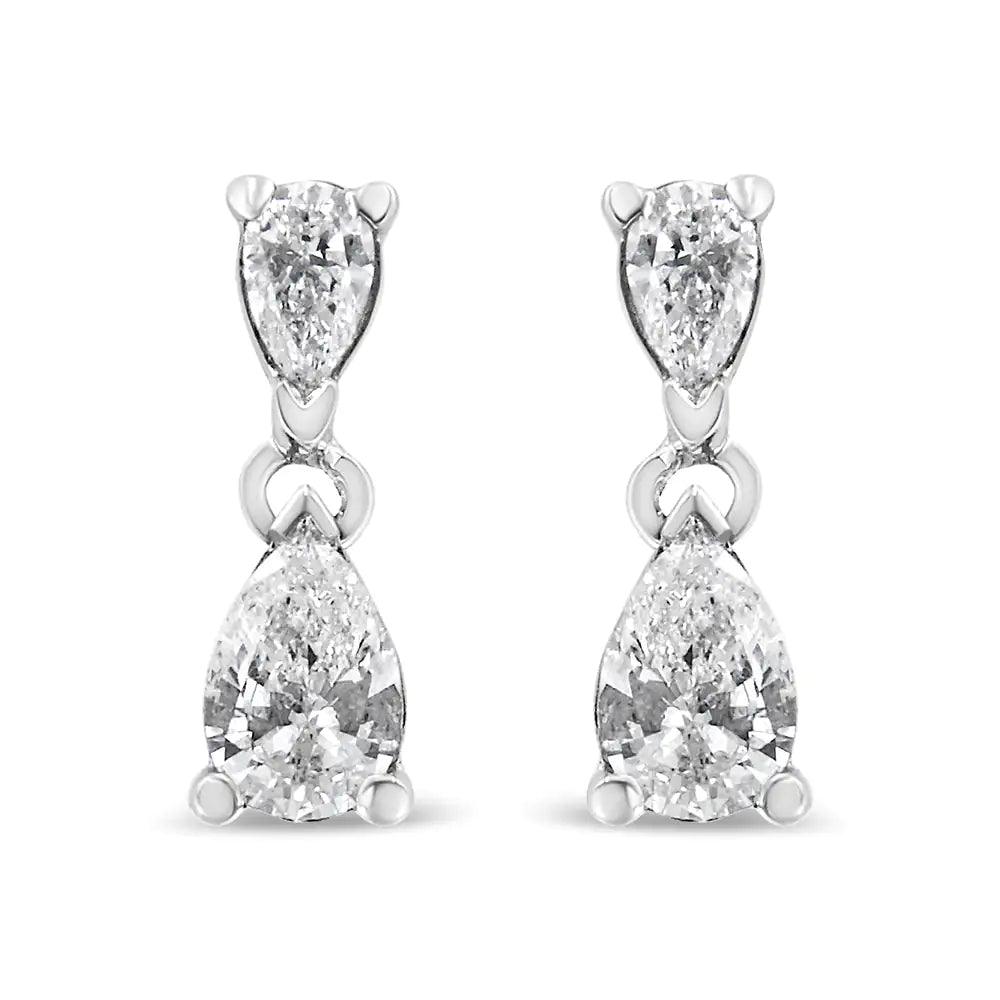 14K White Gold Pear Shape Lab Grown Diamond Dangle Stud Earrings (G-H Color, VS2-SI1 Clarity) - Evallys.com # #