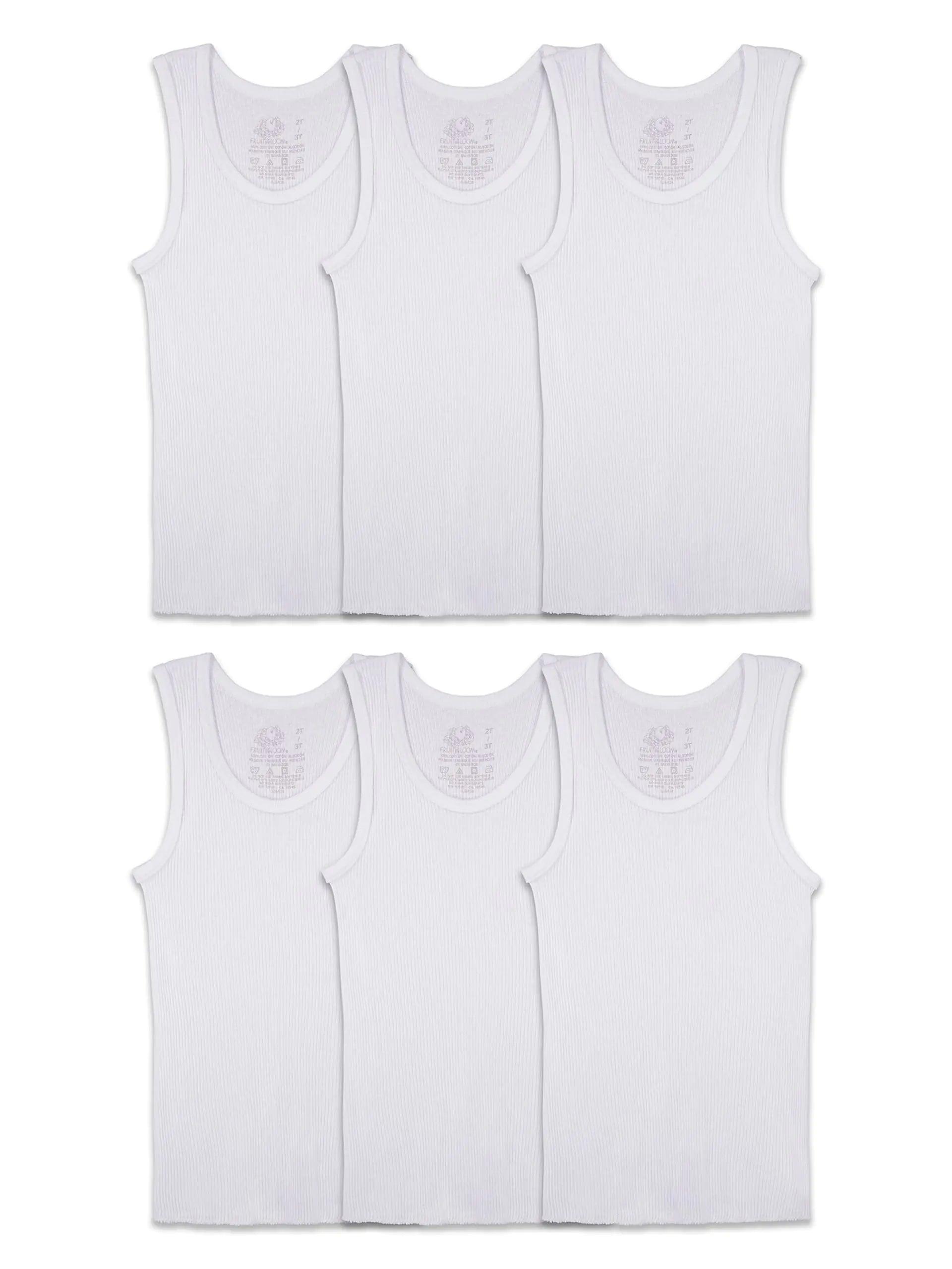 Fruit of the Loom Boys' Cotton White T Shirt 4-5T Tank - Toddler - 6 Pack - White - Evallys.com # #