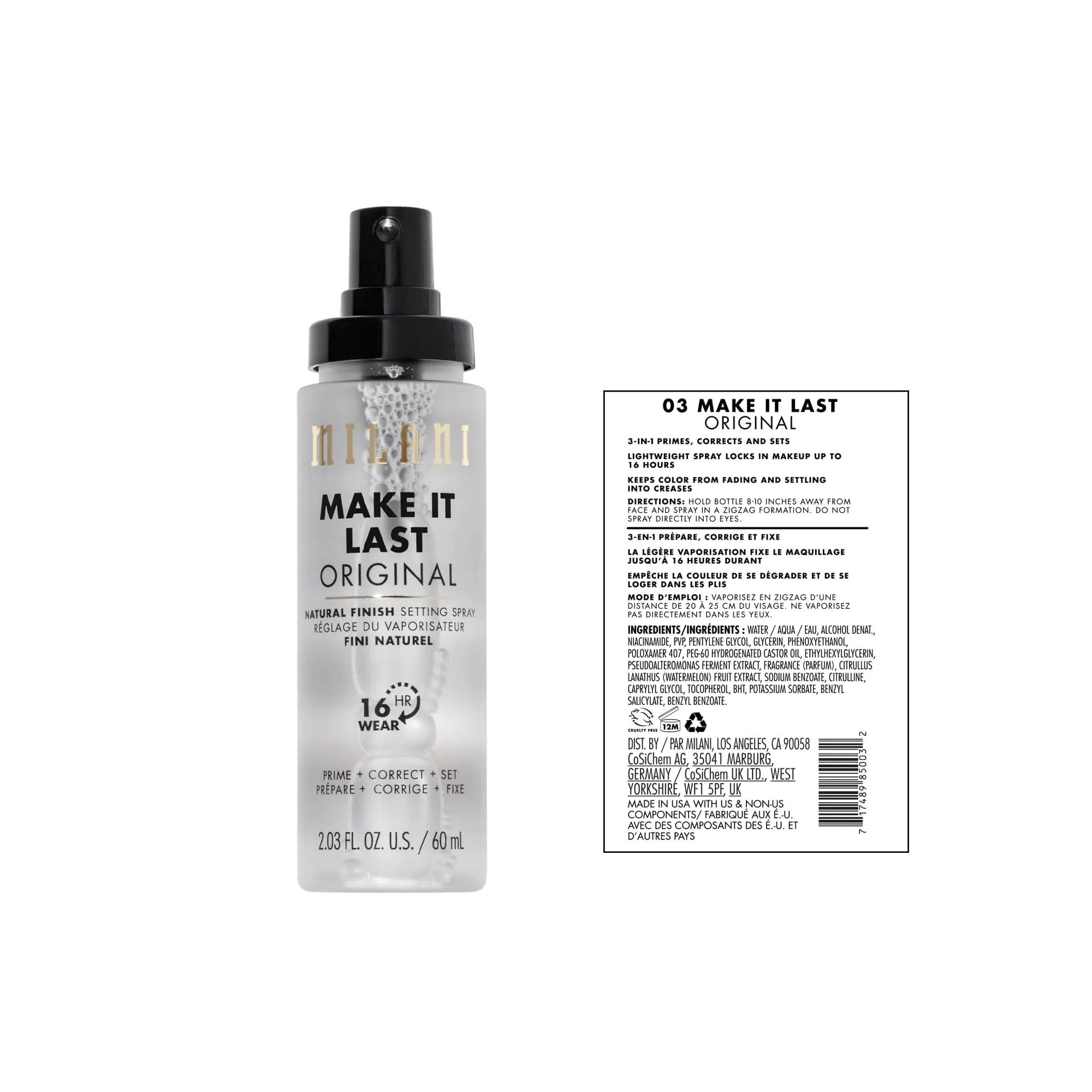 Milani Make It Last Original - Natural Finish Setting Spray 3-in-1 Setting Spray and Primer- Prime + Correct + Set Makeup Finishing Spray and Primer - Long Lasting Makeup Primer and Spray 2.03 Fl. Oz - Evallys.com # #