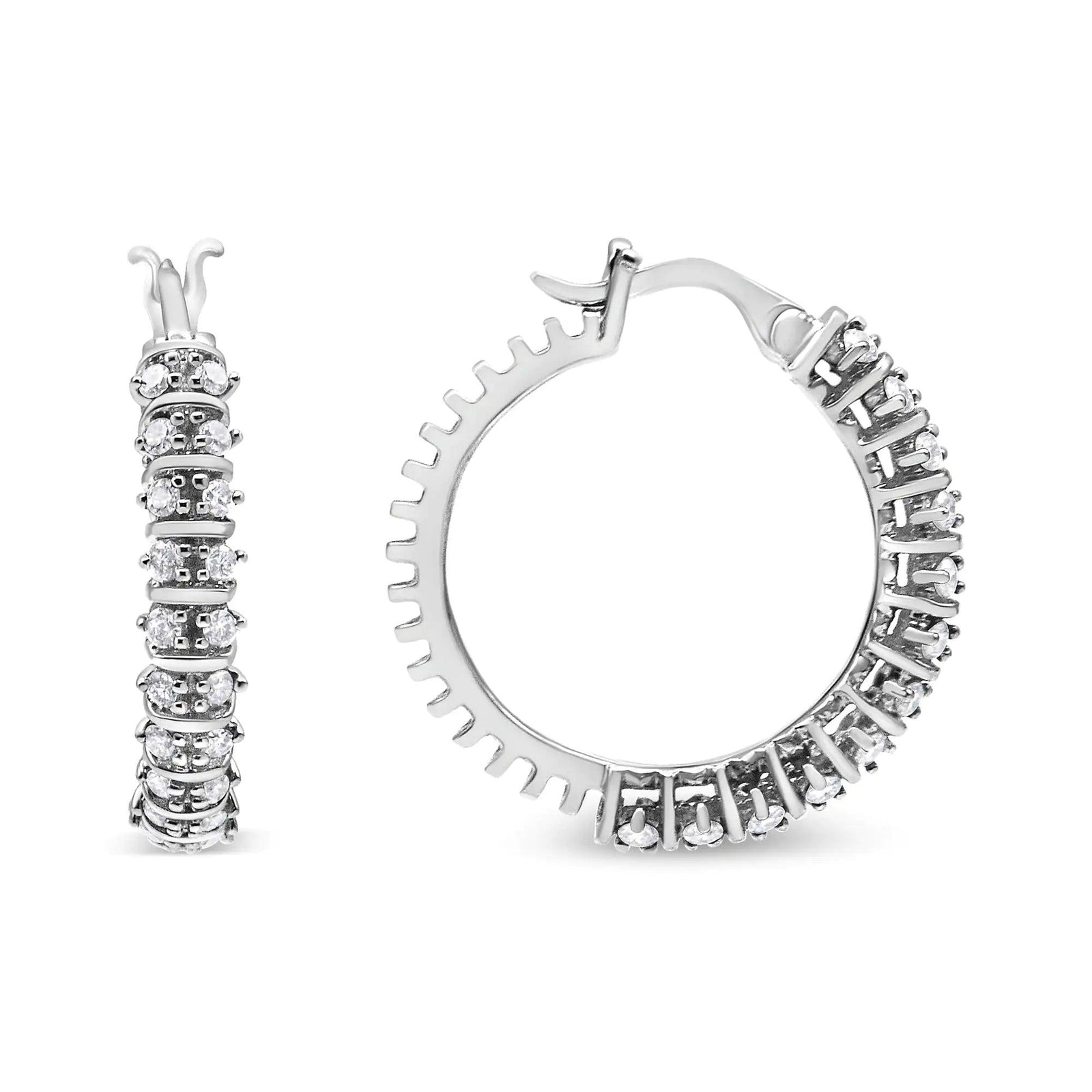 10K White Gold 1/2 Cttw Lab Grown Round Diamond 2 Row Semi Eternity Hoop Earrings (G-H Color, SI1-SI2 Clarity) - Evallys.com # #