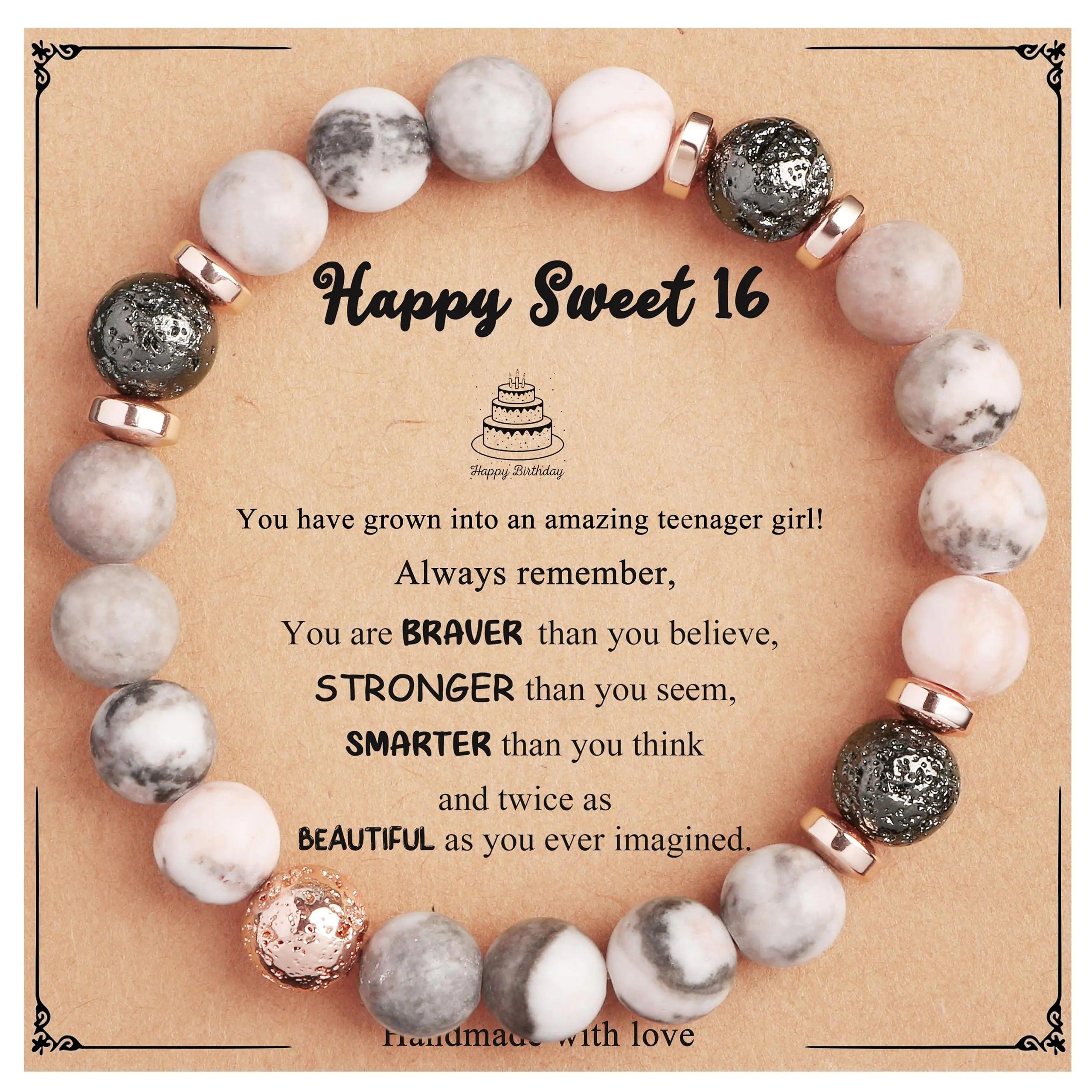 Yiyang 13th 16th 18th 21st 25th 30th 35th 40th 45th 50th 60th 65th 70th 75th 80th Birthday Gifts for Women, Natural Stone Bracelet Birthday Gifts for Women Mom Daughter Grandma Sister Coworker A.16th Birthday-Lava Rock&Pink Zebra Jasper - Evallys.com # #