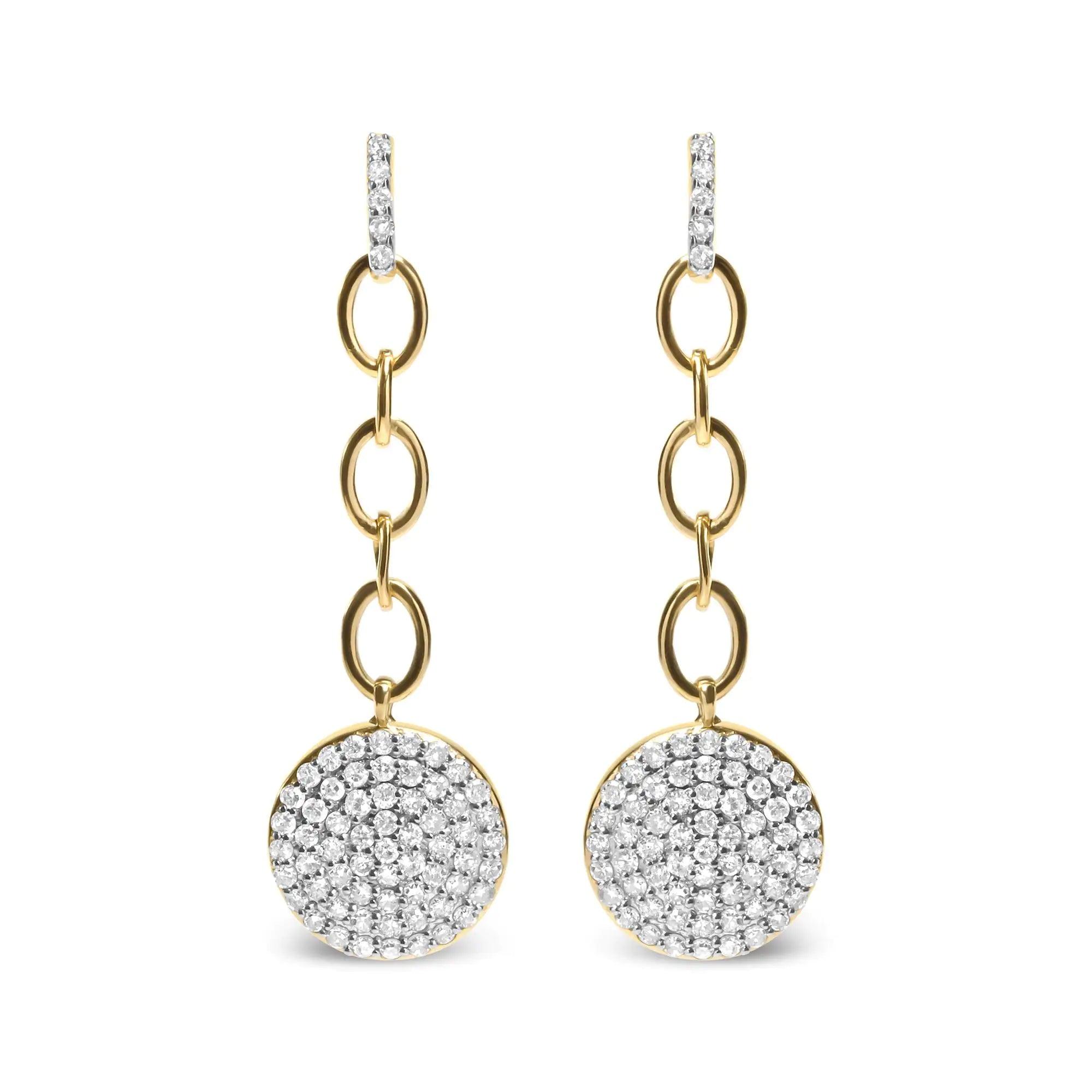 18K Yellow Gold Plated .925 Sterling Silver 1.0 Cttw Diamond Composite Cluster Dangle Chain Earrings (I-J Color, I1-I2 Clarity) - Evallys.com # #