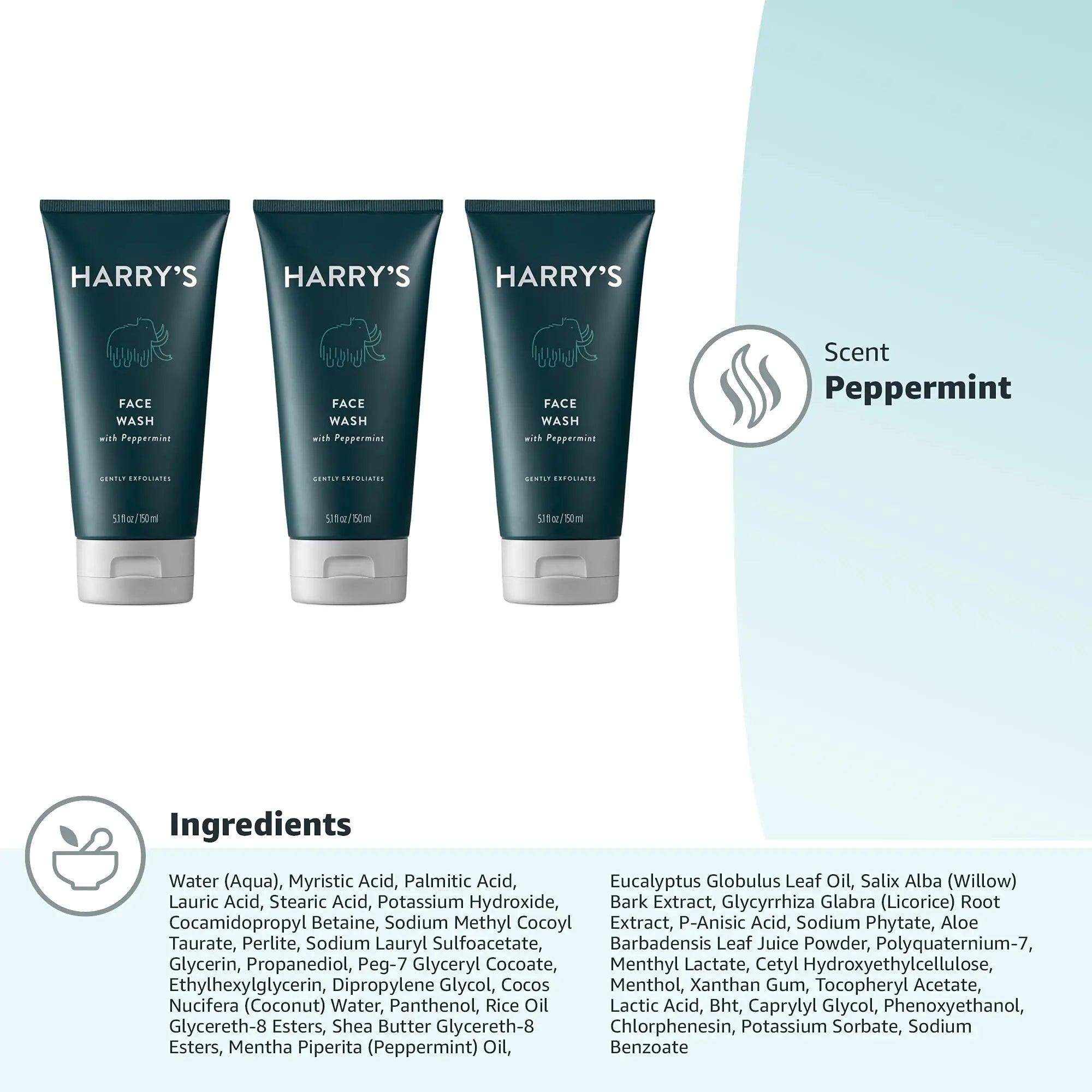 Harry's Face Wash for Men, Gentle Formula with Volanic Rock Natural Exfoliant, Dermatologist Tested, 5.1 Fl. Oz, Pack of 3 - Evallys.com # #