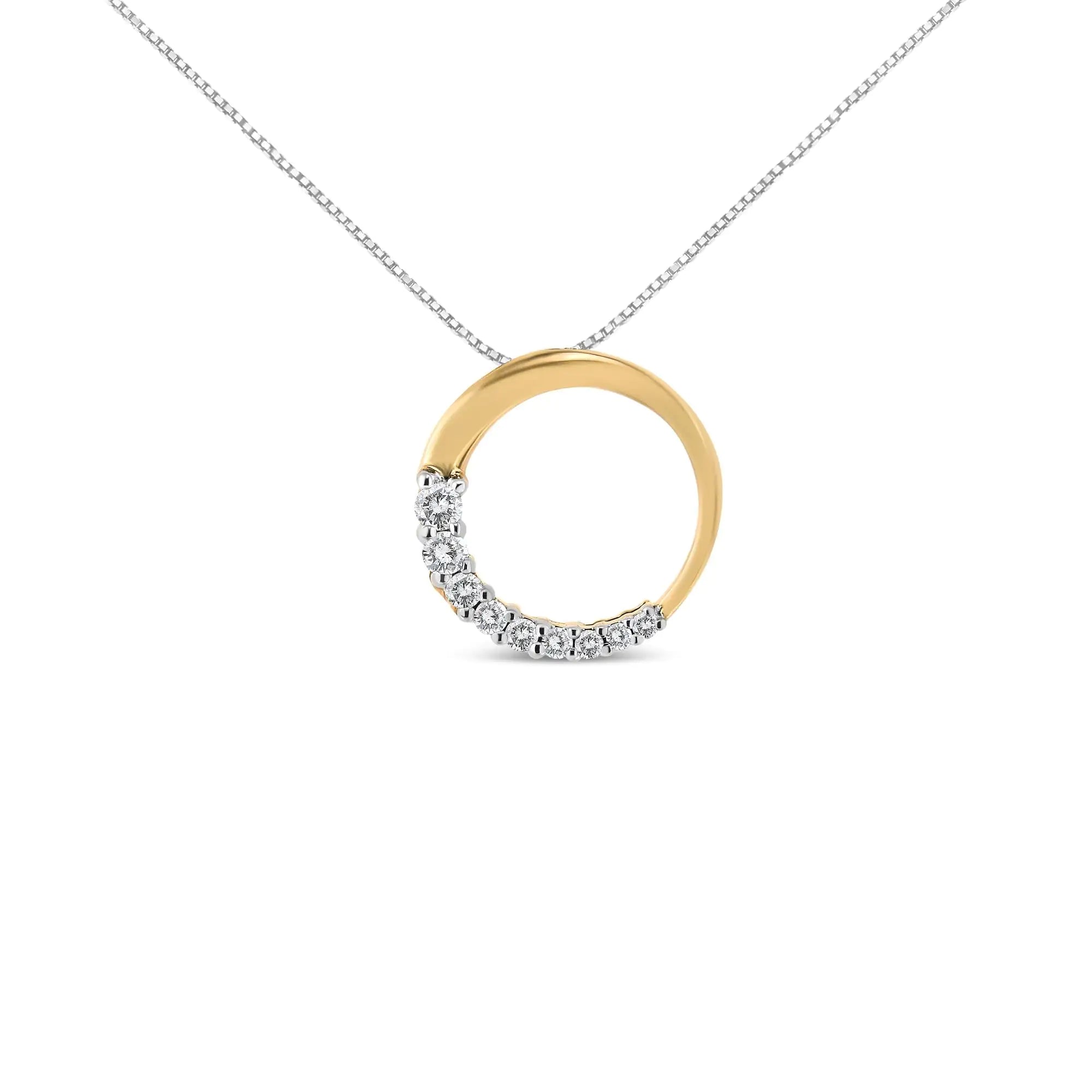 14K Gold 1/4 Cttw Round-Cut Graduating Diamond Open Circle Hoop 18" Pendant Necklace (J-K Color, I1-I2 Clarity) - Evallys.com # #