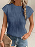EVALESS Womens Short Sleeve Textured Tops Crewneck Knit Solid Loose Casual Basic T Shirts Tee Blouses E Blue X-Large - Evallys.com # #