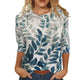 Womens Tops 3/4 Sleeve Shirts Round Neck Loose Casual Blouses Floral Print Tshirts X-Large White Blue Leaf - Evallys.com