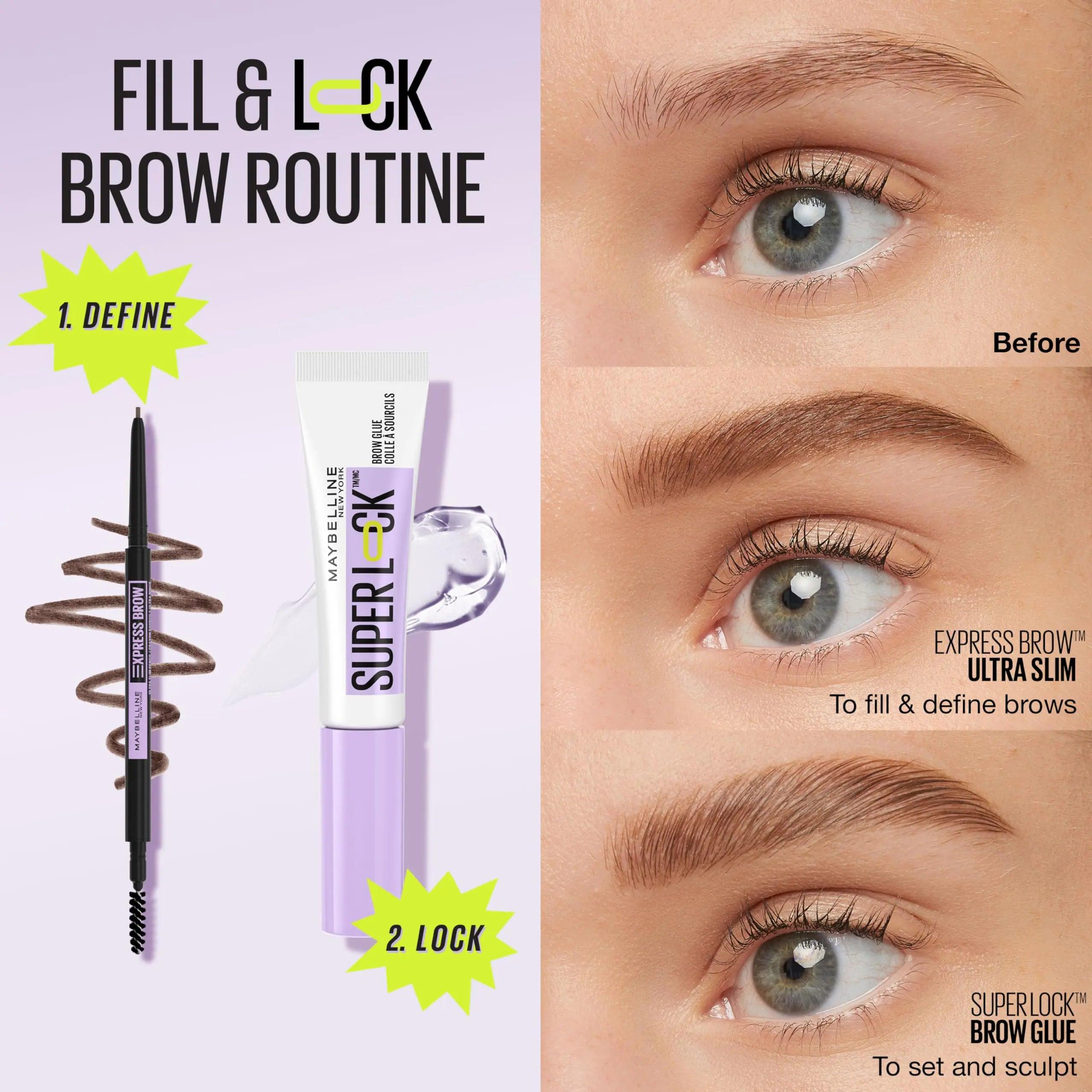 Maybelline Super Lock Brow Glue Eyebrow Gel, Lightweight Brow Gel For Up To 24HR Hold, Clear, 1 Count - Evallys.com # #