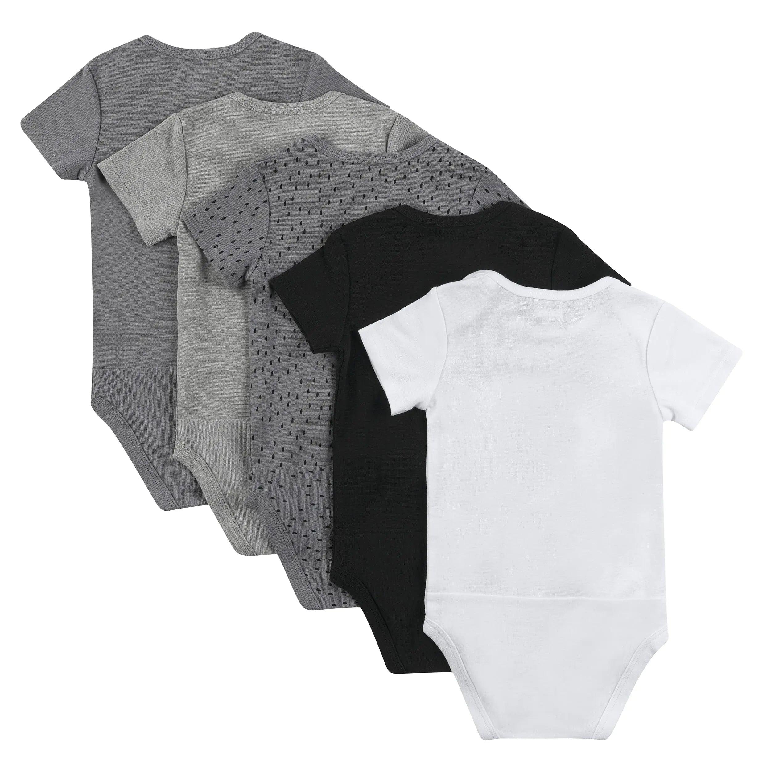 Hanes Baby and Toddler Ultimate Flexy Short Sleeve Bodysuit (5 Pack) 18-24 Months Grey/Black - Evallys.com # #