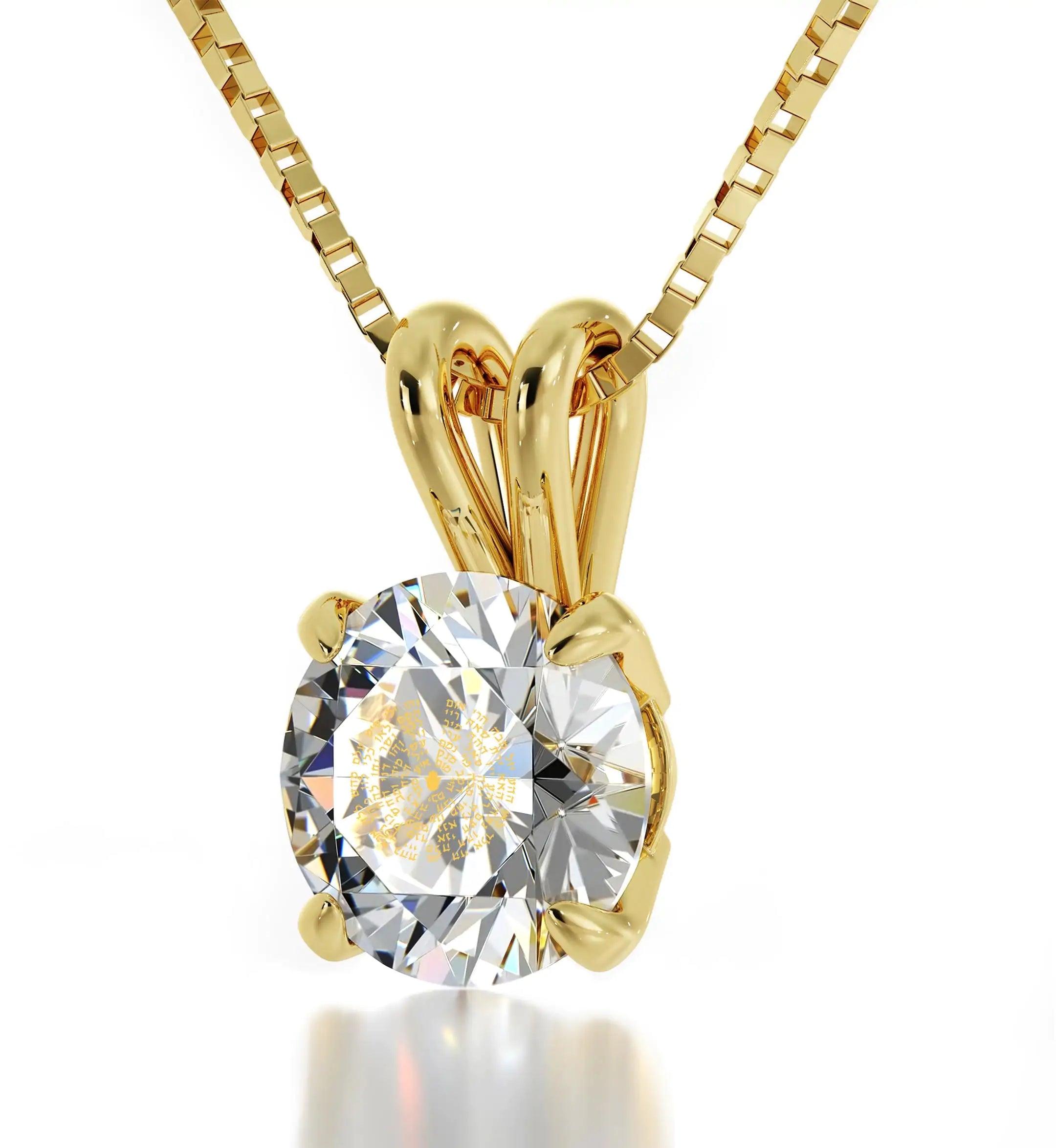 14k Yellow Gold Kabballah Necklace 72 Names Solitaire Pendant 24k Gold Inscribed - Evallys.com # #