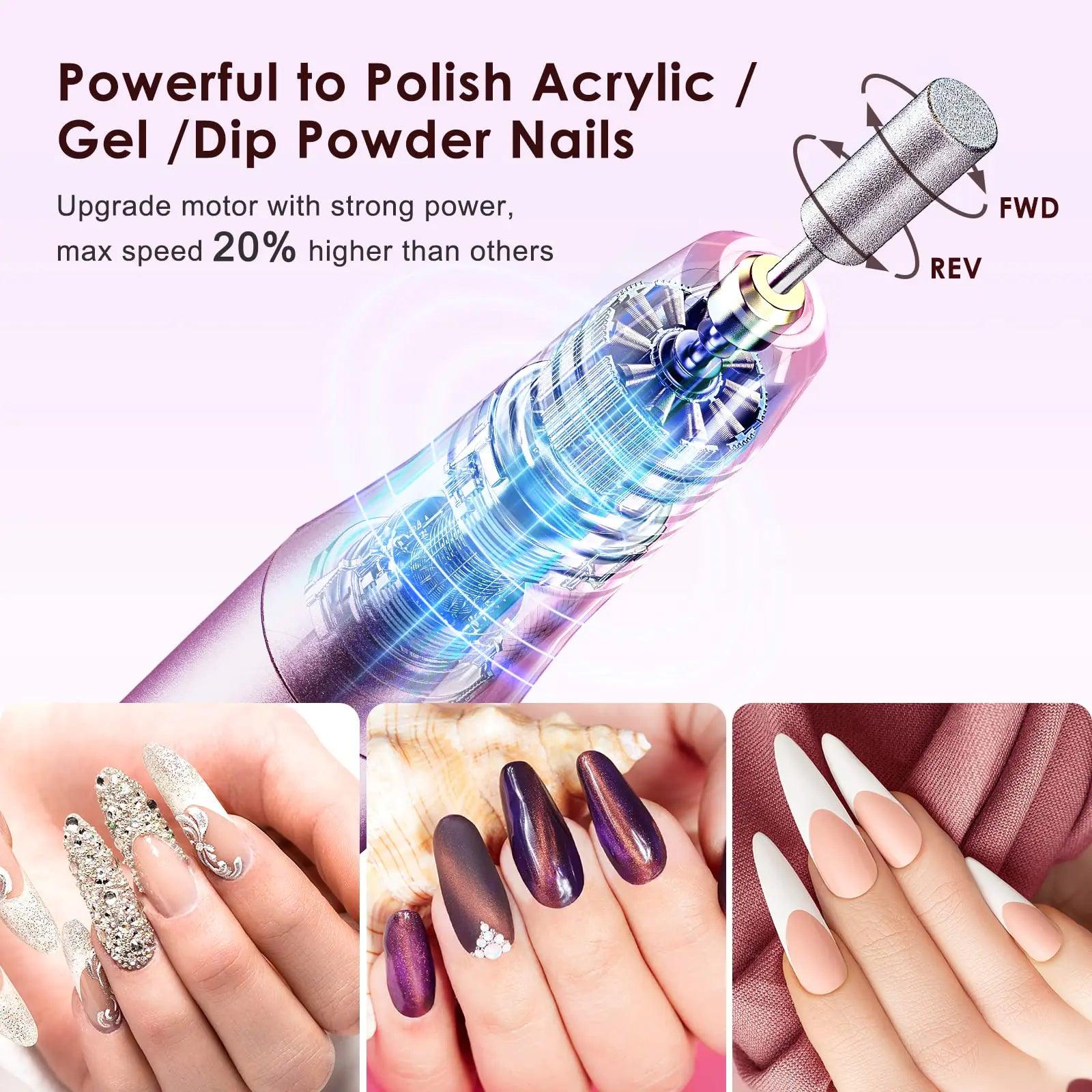 COSLUS Cordless Nail Drill Electric File: Professional for Acrylic Gel Dip Powder Nails Portable Nail Drill Machine Kit for Manicure Pedicure Nail Set with Everything Rechargeable Lightweight Purple Dark Purple - Evallys.com # #