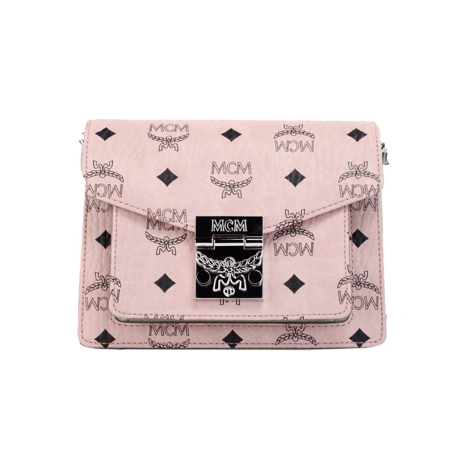 MCM Soft Pink Leather Mini Flap Lock Crossbody Bag - Evallys.com # #