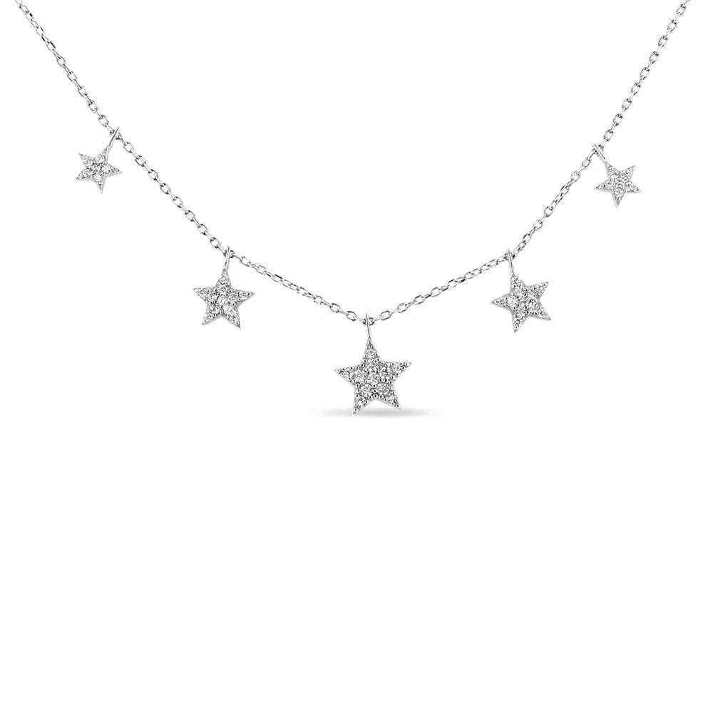 .925 Sterling Silver 1/3 Cttw Diamond Multi-Star Dangle Droplet Charm Pendant 18" Necklace (I1-I2 Clarity, H-I Color) - Evallys.com # #