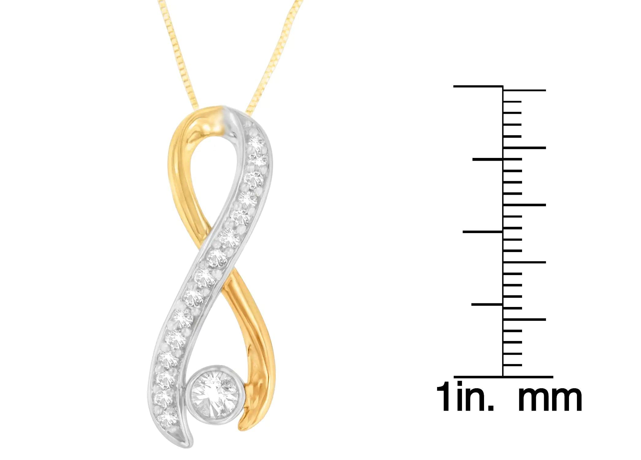 10K Two-Tone Gold 1/5 cttw Diamond Radiant Ribbon Pendant Necklace (H-I, I1-I2) - Evallys.com # #