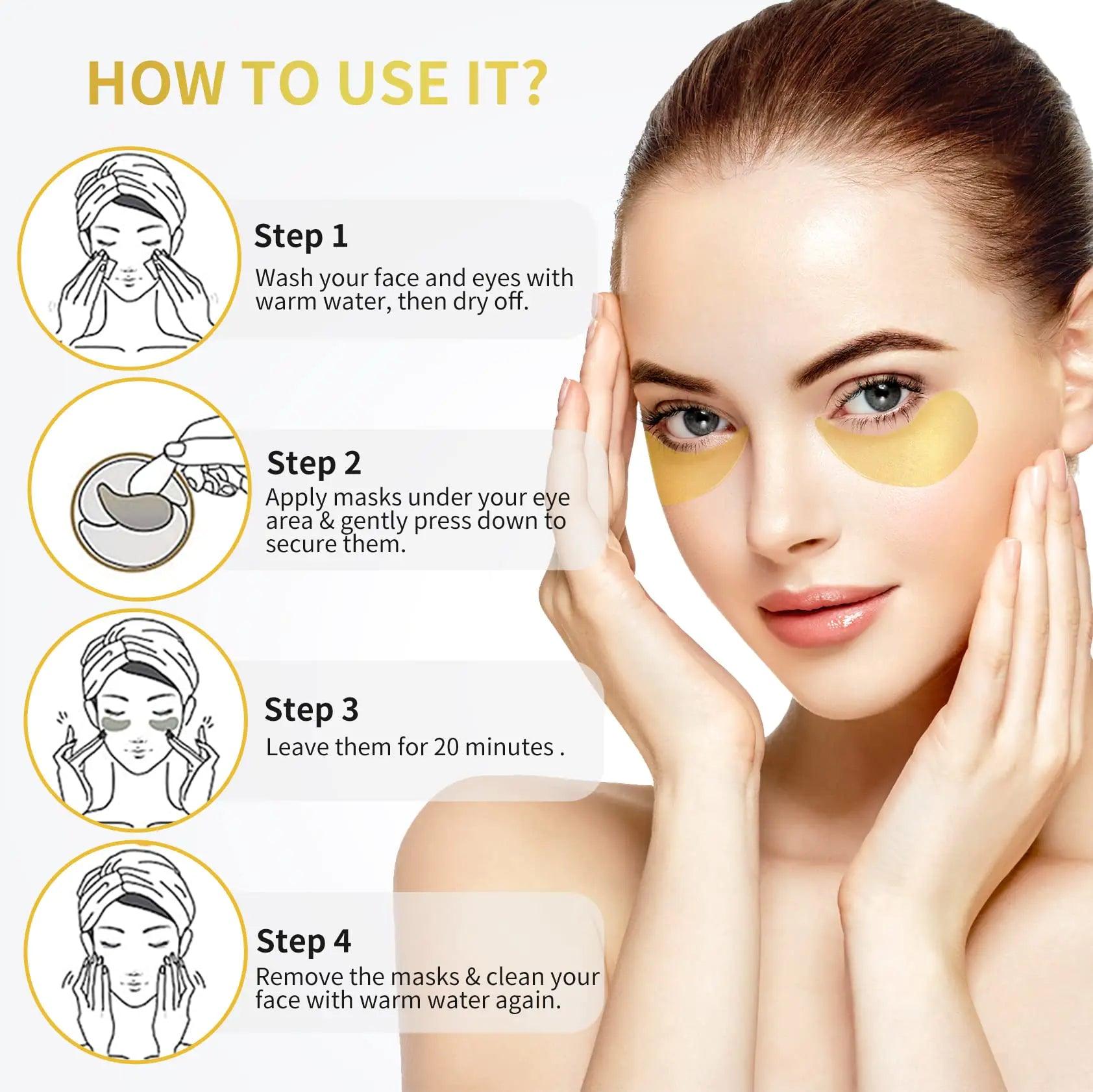 Under Eye Patches - 60 Pcs - 24K Gold Eye Mask- Puffy Eyes & Dark Circles Treatments,Reduce Under Eye Bags and Smooth Wrinkles,Eye Skin Care Pads With Collagen,Hyaluronic Acid & Castor Oil - Evallys.com # #