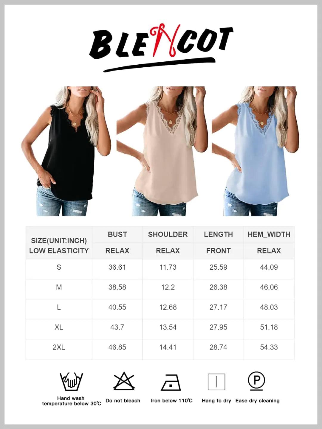 BLENCOT Women Lace Trim Tank Tops V Neck Fashion Casual Sleeveless Blouse Vest Shirts X-Large Gray - Evallys.com # #