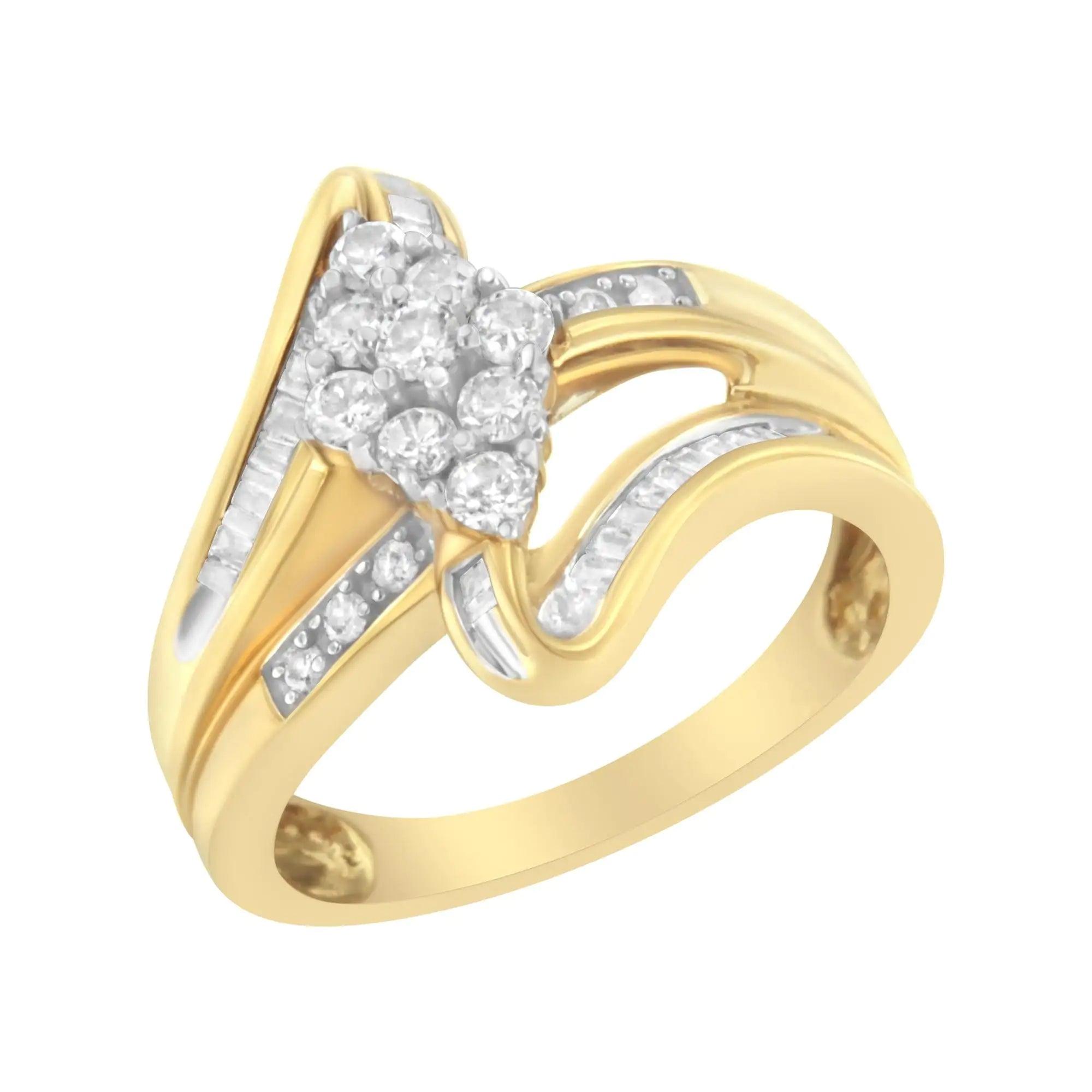 10K Yellow Gold 1/2 cttw Diamond Cluster Cocktail Ring (J-K Clarity, I1-I2 Color) - Evallys.com # #