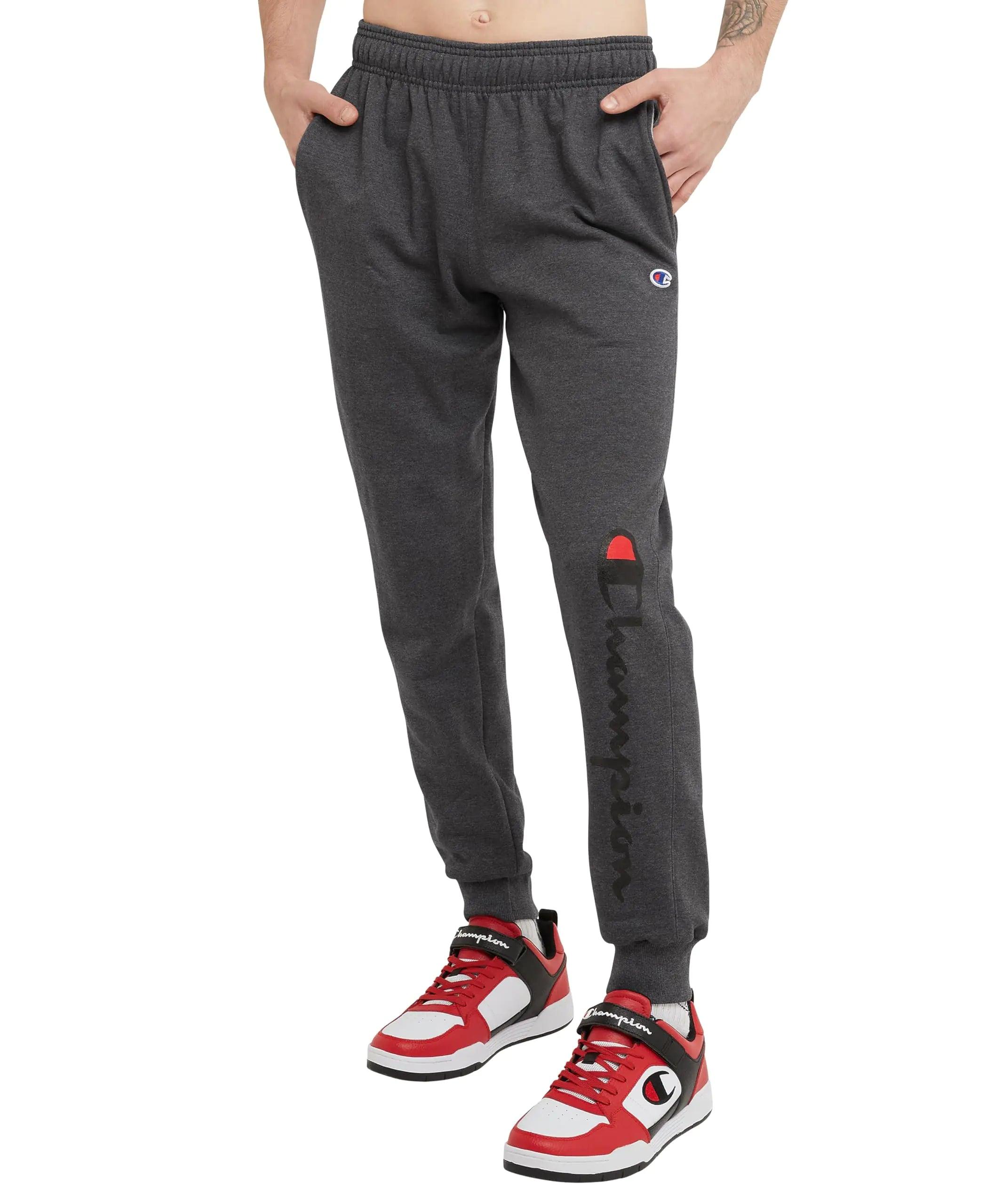 Champion Men's Powerblend Fleece Comfortable Jogger Sweatpants XX-Large Granite Heather Script - Evallys.com # #