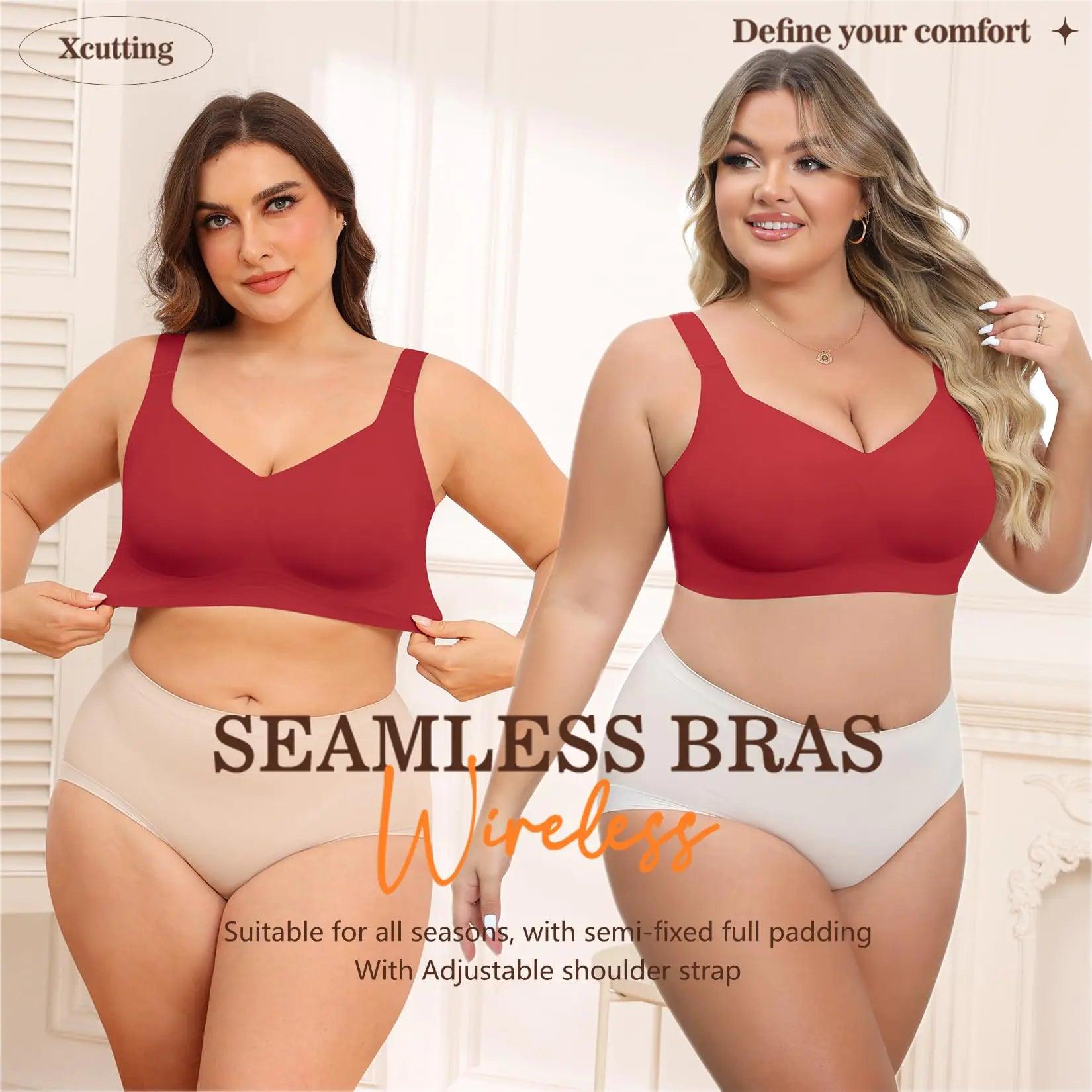 Women Wirefree Bras for Women Full Coverage No Underwire Everyday Bras Comfortable Wireless Padded Bras 5X-Large Red - Evallys.com # #