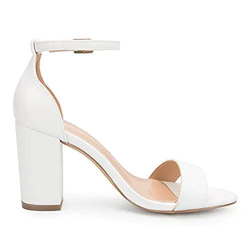 COASIS Women's Chunky Block Heels Open Toe Ankle Strap 3.5 Inch Heeled Sandals 8 White - Evallys.com # #