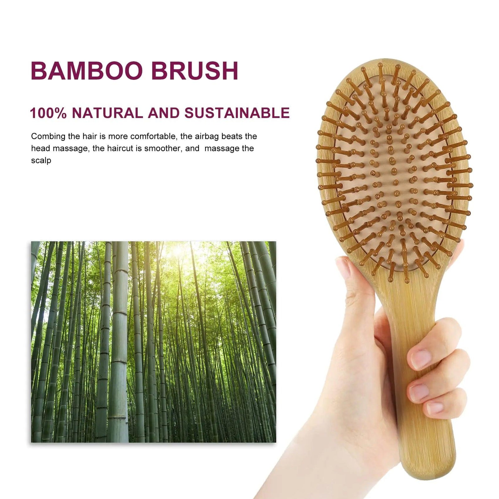 MRD Hair brush, Natural Bamboo Paddle Detangling Hairbrush, Massage Scalp Thick/Thin/Curly/Dry Hair For Women & Men Yellow - Evallys.com # #