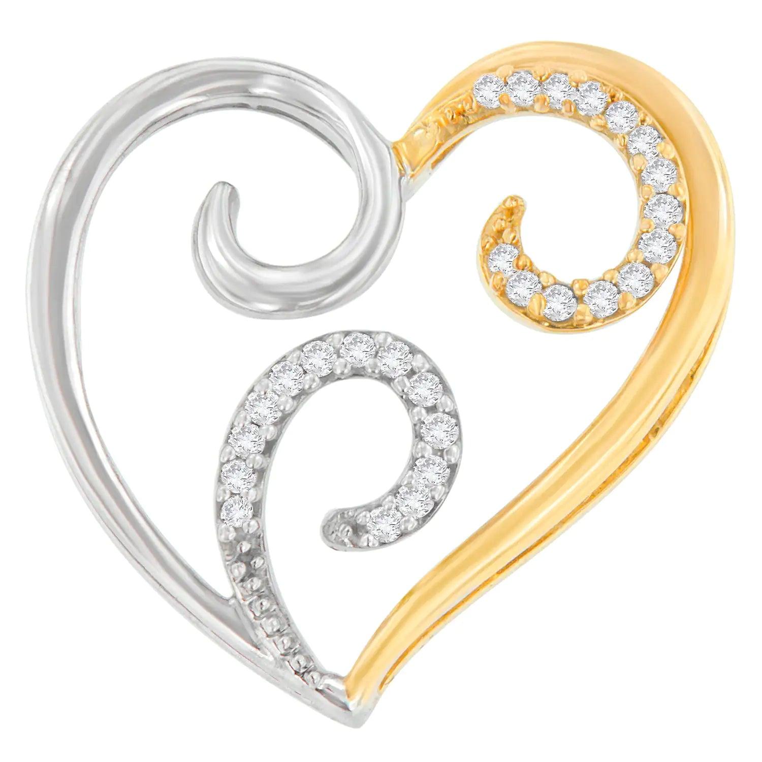 10K Two-Toned Gold 1/10 cttw Round Cut Diamond Swirl Heart Accent Pendant Necklace (H-I, I1-I2) - Evallys.com # #