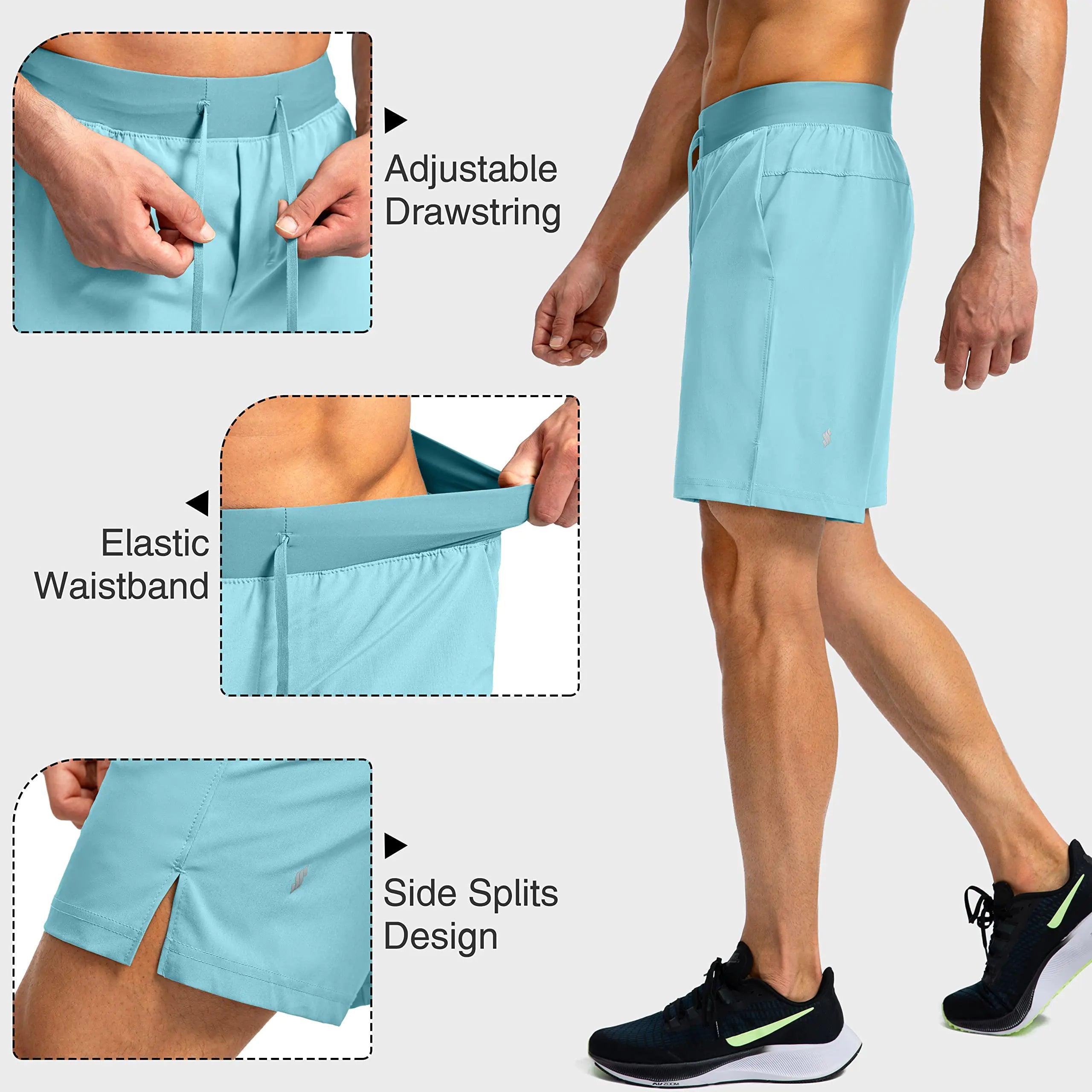 Men's Running Shorts with Zipper Pockets 7 Inch / 5 Inch Lightweight Quick Dry Gym Workout Athletic Shorts for Men 7 Inseam 3X-Large Light Blue - Evallys.com # #