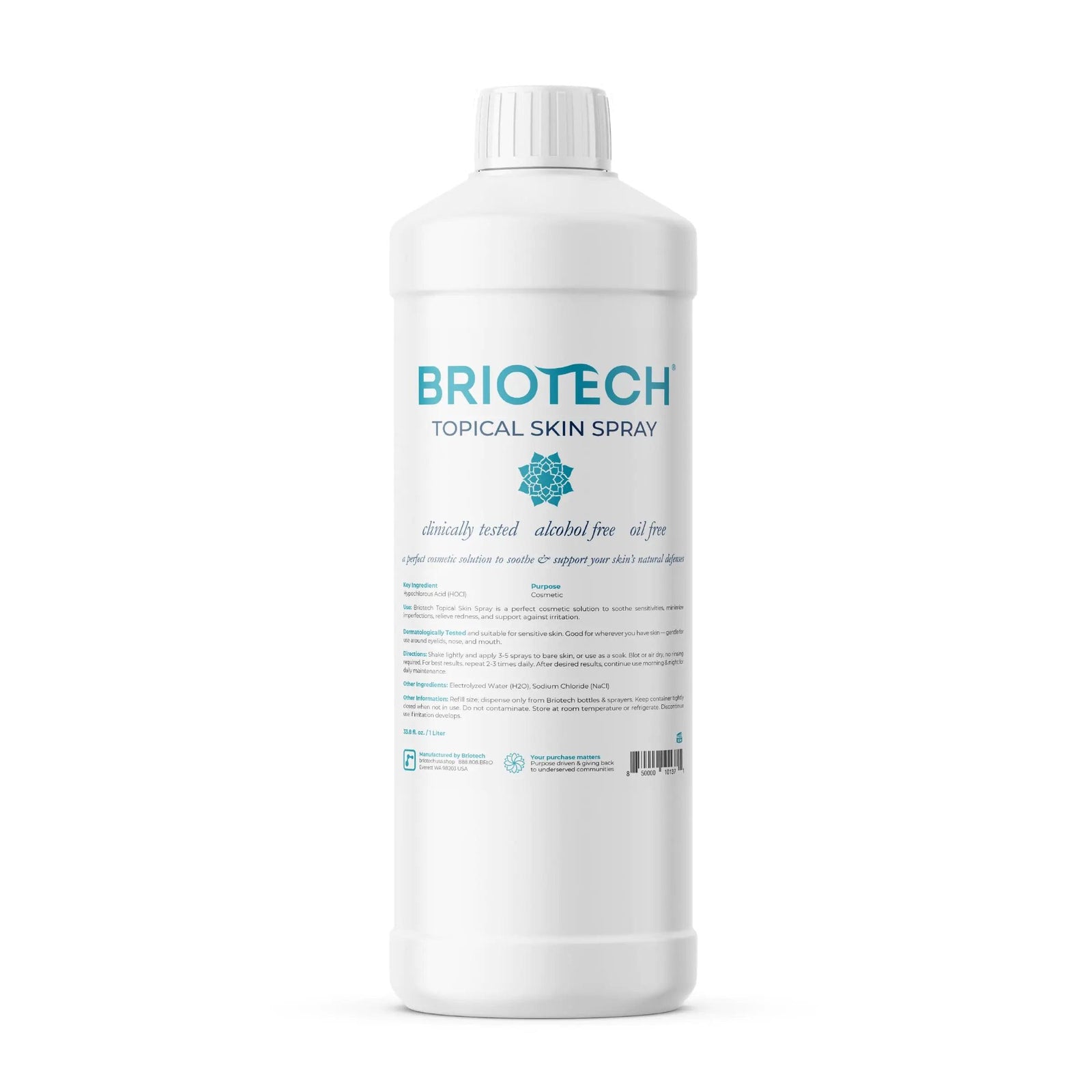 BRIOTECH Topical Skin Spray, Hypochlorous Acid for Body & Face, Eyelid Cleanser, HOCl Facial Mist, Support Against Irritation, Calm Redness, Soothe Foot & Scalp, 1 Liter Refill, 1 ct 33.8 Fl Oz (Pack of 1) - Evallys.com # #