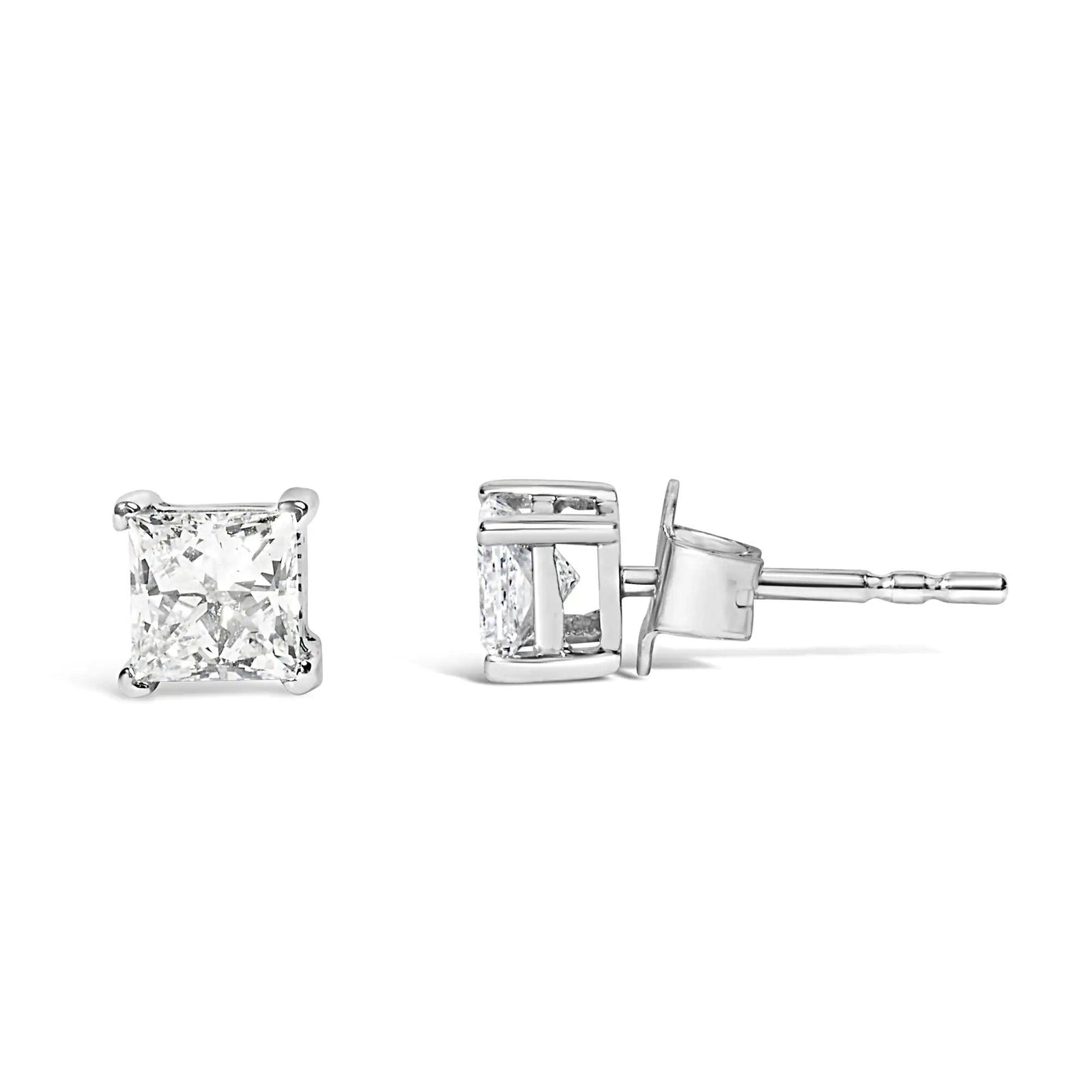 14K White Gold 3/8 Cttw Lab Grown Princess-Cut Diamond 4-Prong Solitaire Stud Earrings (VS1-VS2 Clarity, F-G Color) - Evallys.com # #