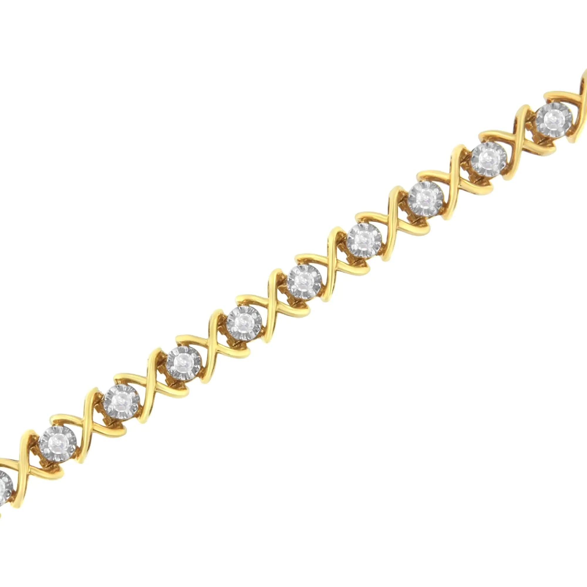 10K Yellow Gold Plated Sterling Silver 1 cttw Diamond Link Bracelet (J-K Clarity, I1-I2 Color) - Size 7" - Evallys.com # #