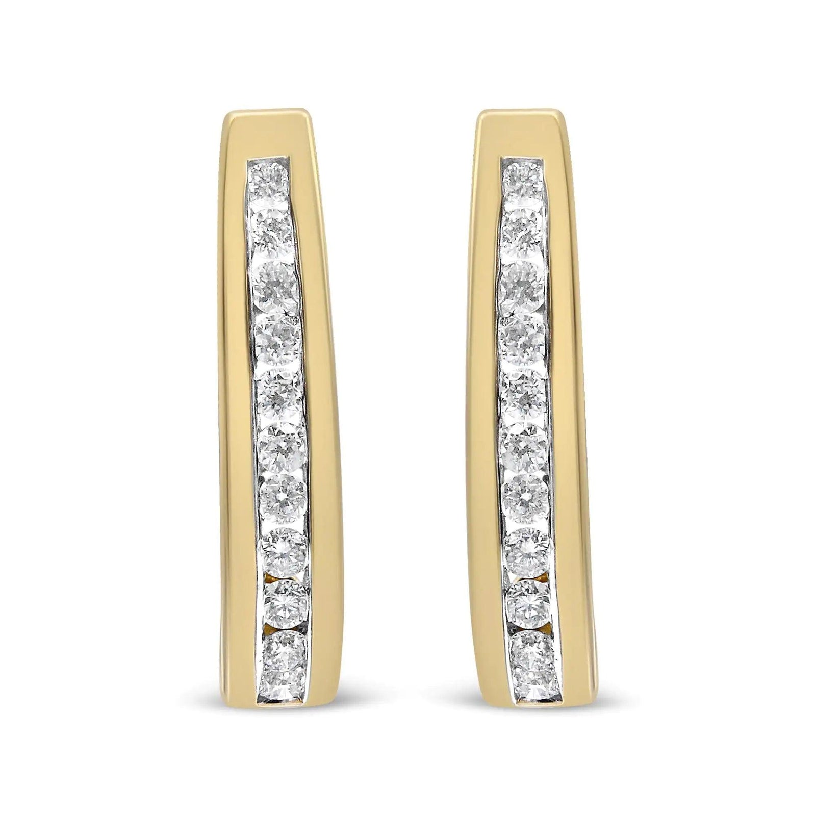 10K Yellow Gold 1/2 Cttw Channel Set Lab Grown Round Diamond J-Hoop Earrings (G-H Color, I1-I2 Clarity) - Evallys.com # #