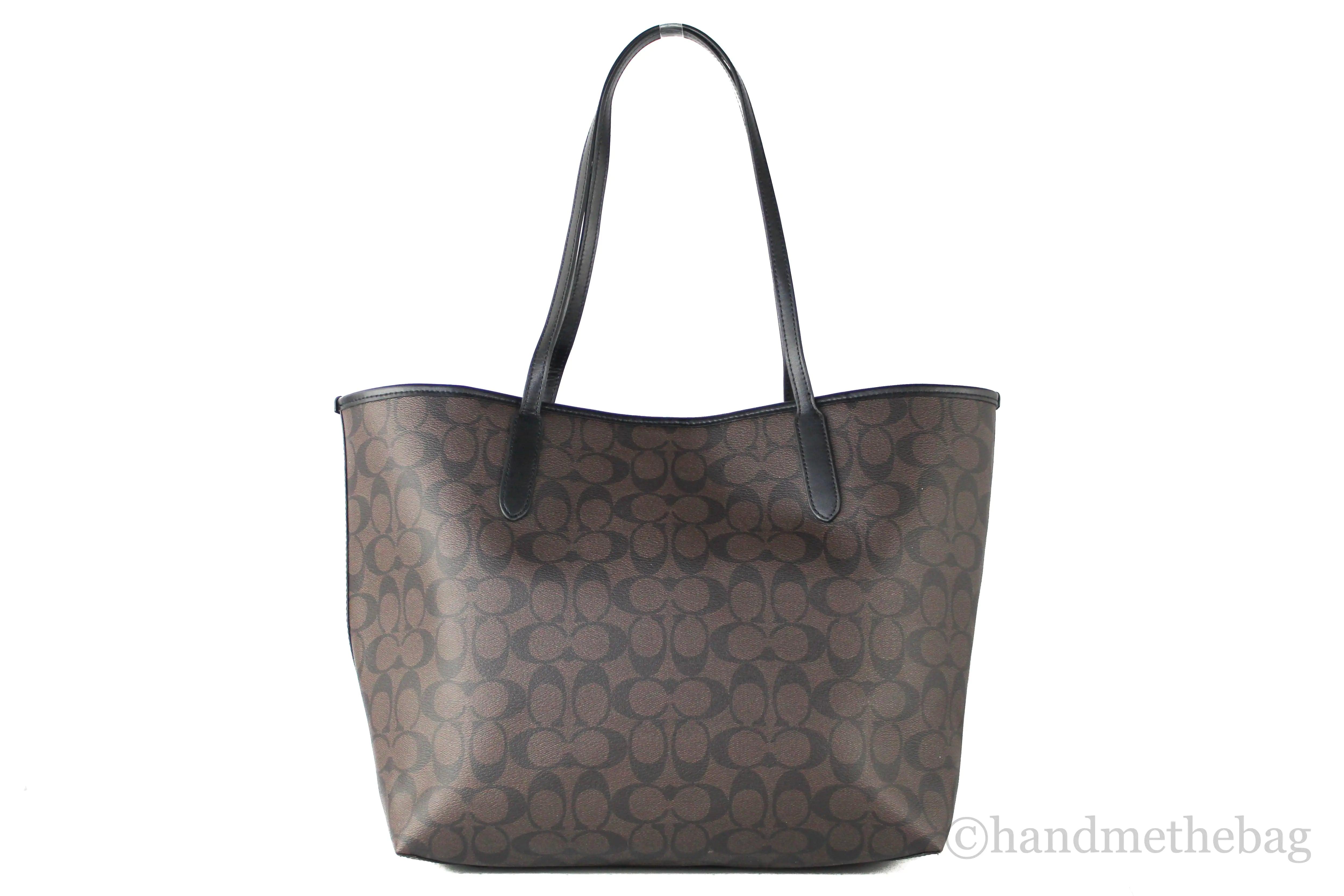 Coach (5696) Brown Black Signature Coated Canvas City Tote Shoulder Bag Handbag - Evallys.com # #