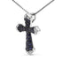 .925 Sterling Silver 3/4 Cttw Created Blue Sapphire and White Diamond Accent Cross Pendant Necklace - 18" Inches - Evallys.com # #