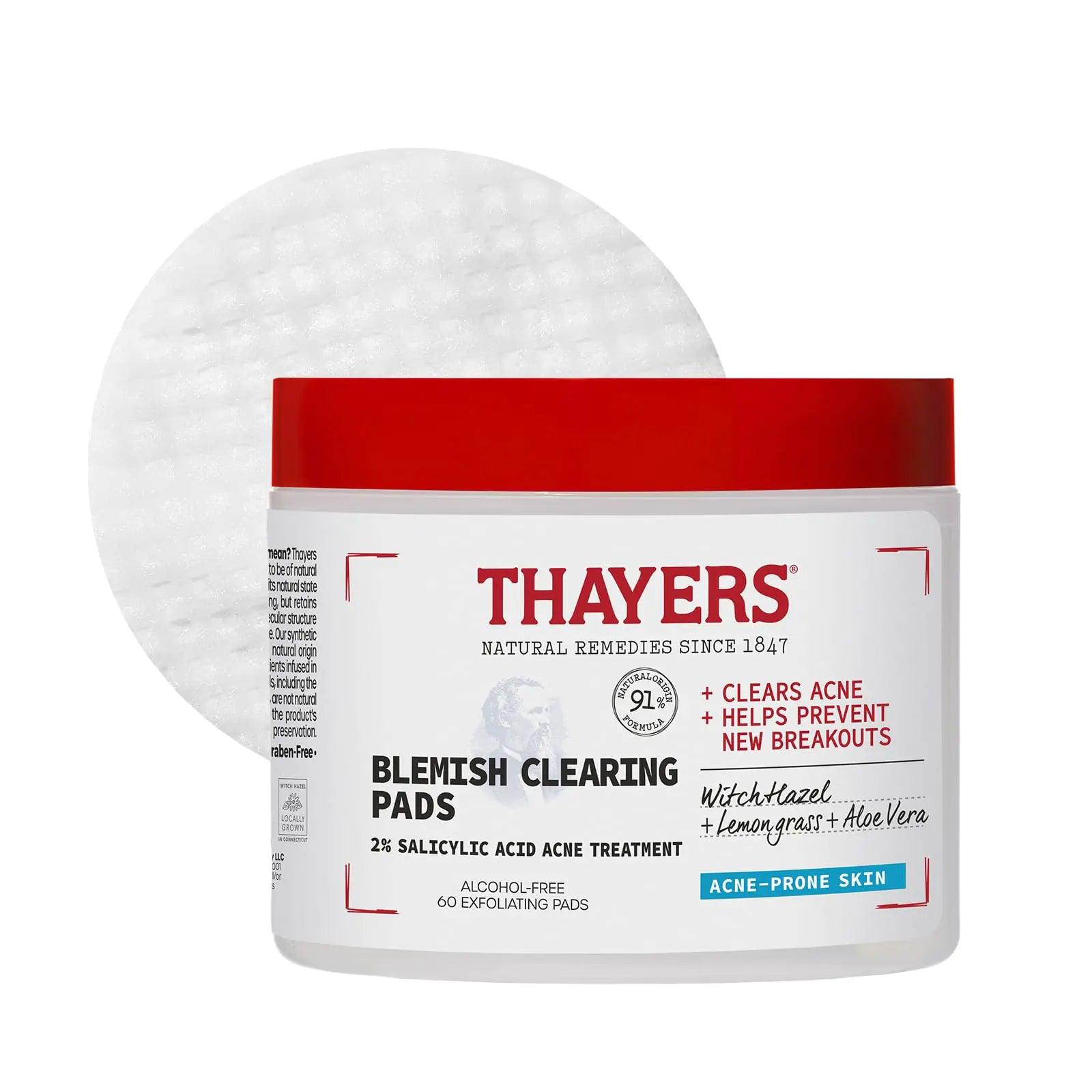 Thayers Blemish Clearing Acne Pads, Salicylic Acid Acne Treatment for Face, Pore Reducing, Exfoliating, and Soothing Skincare, Witch Hazel Toner Pads, 60 Ct 60 Count (Pack of 1) - Evallys.com # #