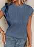 EVALESS Womens Short Sleeve Textured Tops Crewneck Knit Solid Loose Casual Basic T Shirts Tee Blouses E Blue X-Large - Evallys.com # #