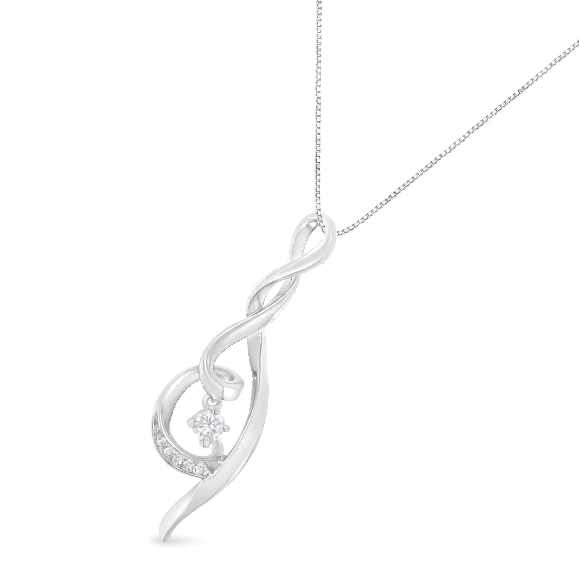 Espira 10K White Gold 1/10 cttw Diamond Swirl Pendant Necklace (I-J, I1-I2) - Evallys.com # #