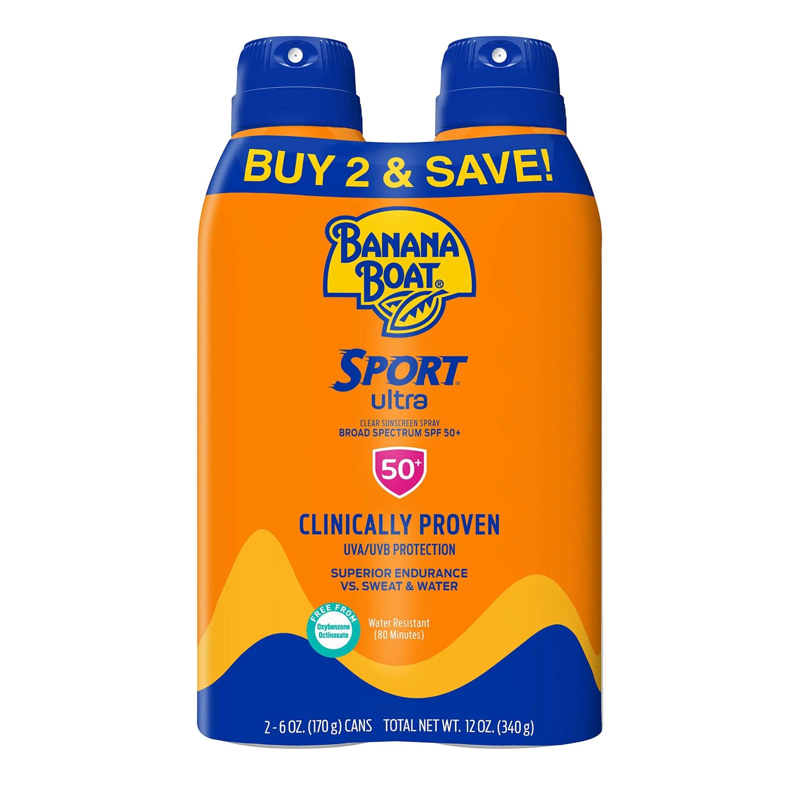 Banana Boat Sport Ultra SPF 50 Sunscreen Spray Twin Pack | Banana Boat Sunscreen Spray SPF 50, Spray On Sunscreen, Water Resistant Sunscreen, Oxybenzone Free Sunscreen Pack, 6oz each 6 Ounce (Pack of 2) - Evallys.com # #