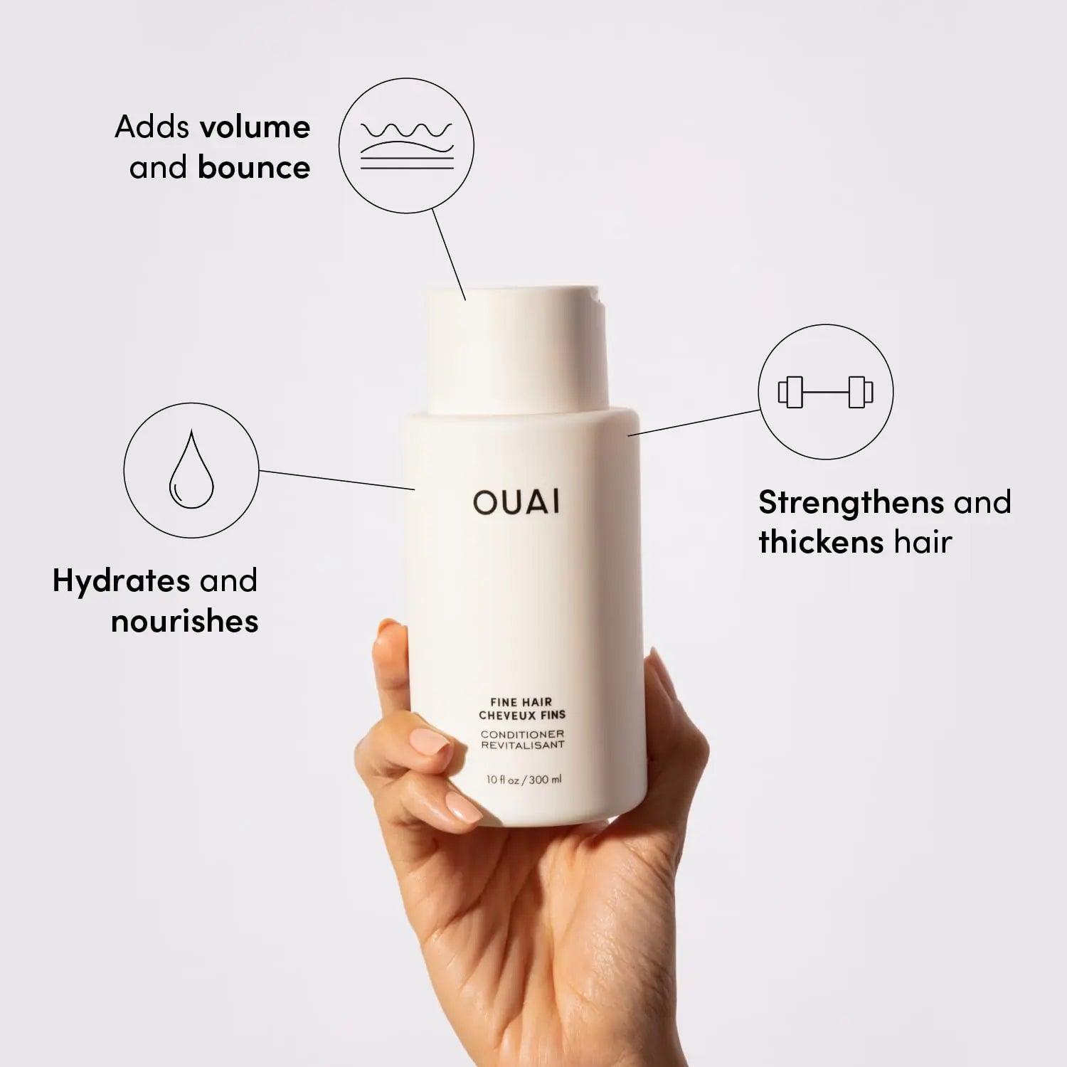 OUAI Fine Shampoo and Conditioner Set - Sulfate Free Shampoo and Conditioner for Fine Hair - Made with Keratin, Marshmallow Root, Shea Butter & Avocado Oil - Free of Parabens & Phthalates (10 Fl Oz) Fine Hair Bundle - Evallys.com # #