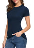 Women's Crewneck Slim Fitted Short Sleeve T-Shirt Stretchy Bodycon Basic Tee Tops X-Large Navy Blue - Evallys.com # #